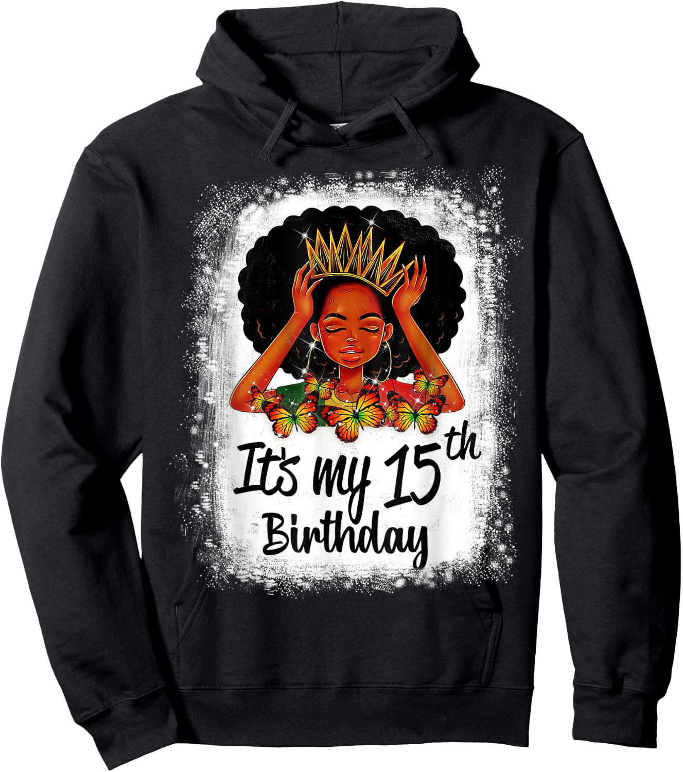 15 Years Old Black Melanin Women Girl It's My 15th Birthday Hoodie - Hoodie | Black