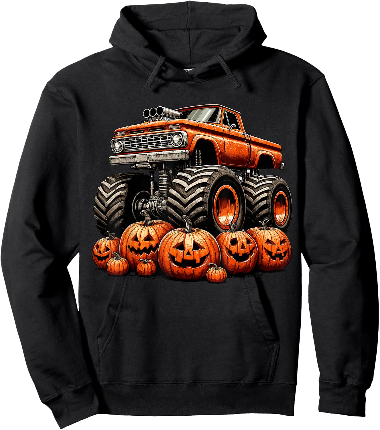 Monster Truck Pumpkin Halloween Hoodie - Hoodie | Black