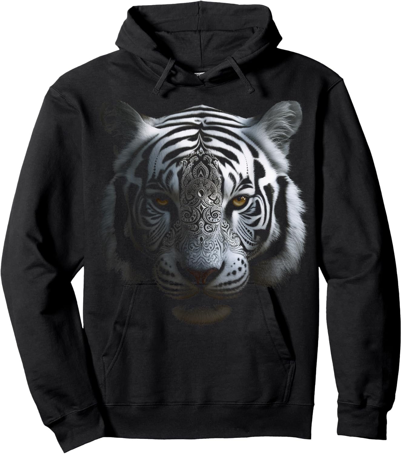 White Tiger Artwork - Mandala Animal Art Tiger Hoodie - Hoodie | Black