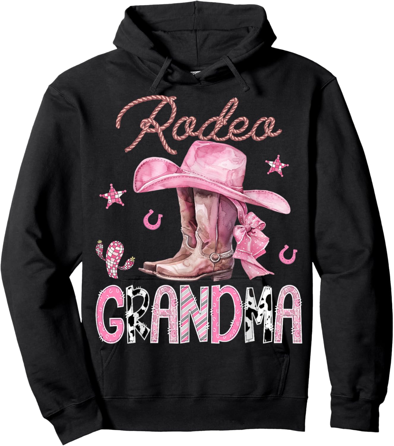 Rodeo Grandma Pink Boots Coquette CowGirl Birthday Party Hoodie - Hoodie | Black