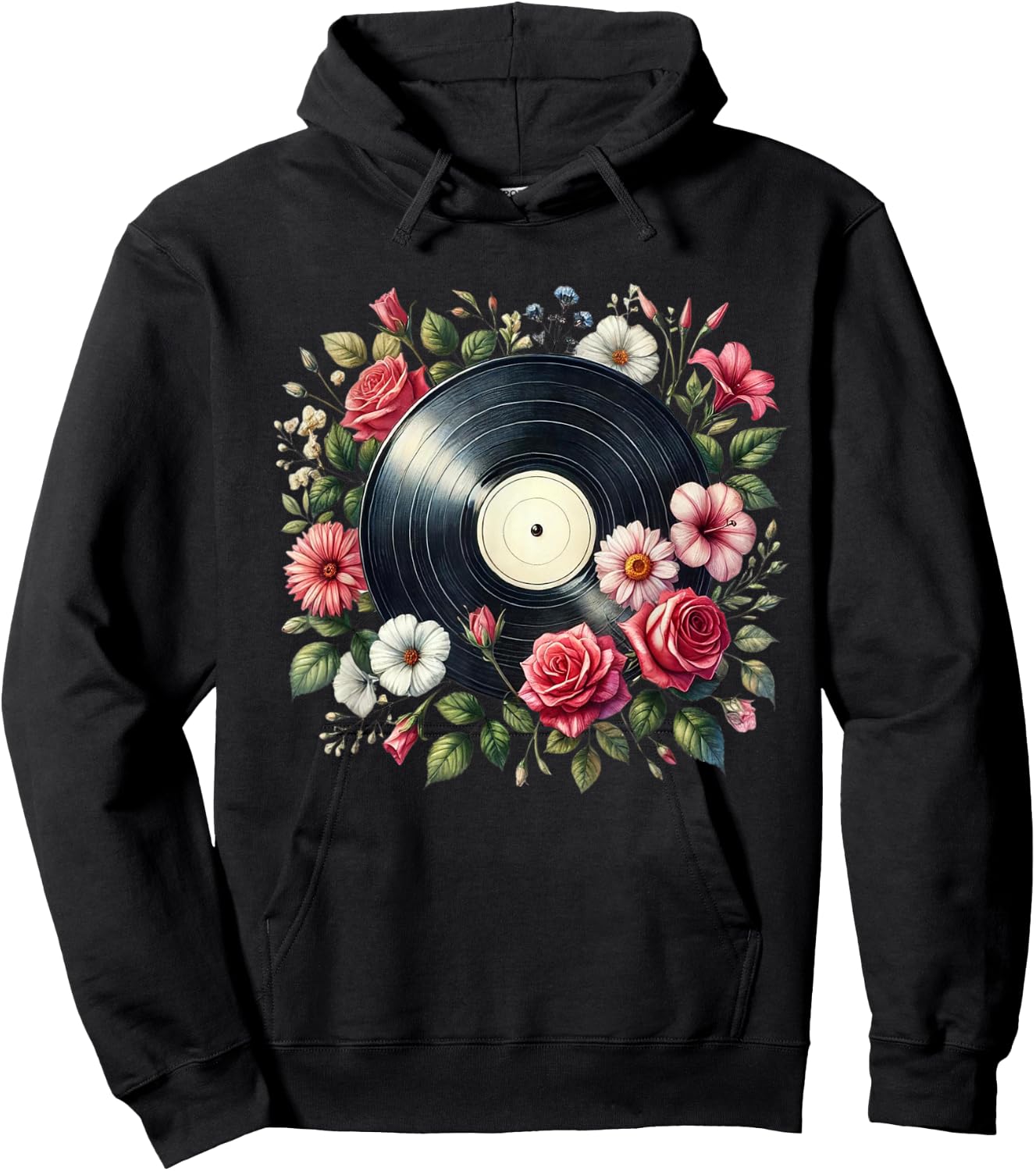 Vinyl Record Flower Men Disc Jockey Vinyl Lover Hoodie - Hoodie | Black