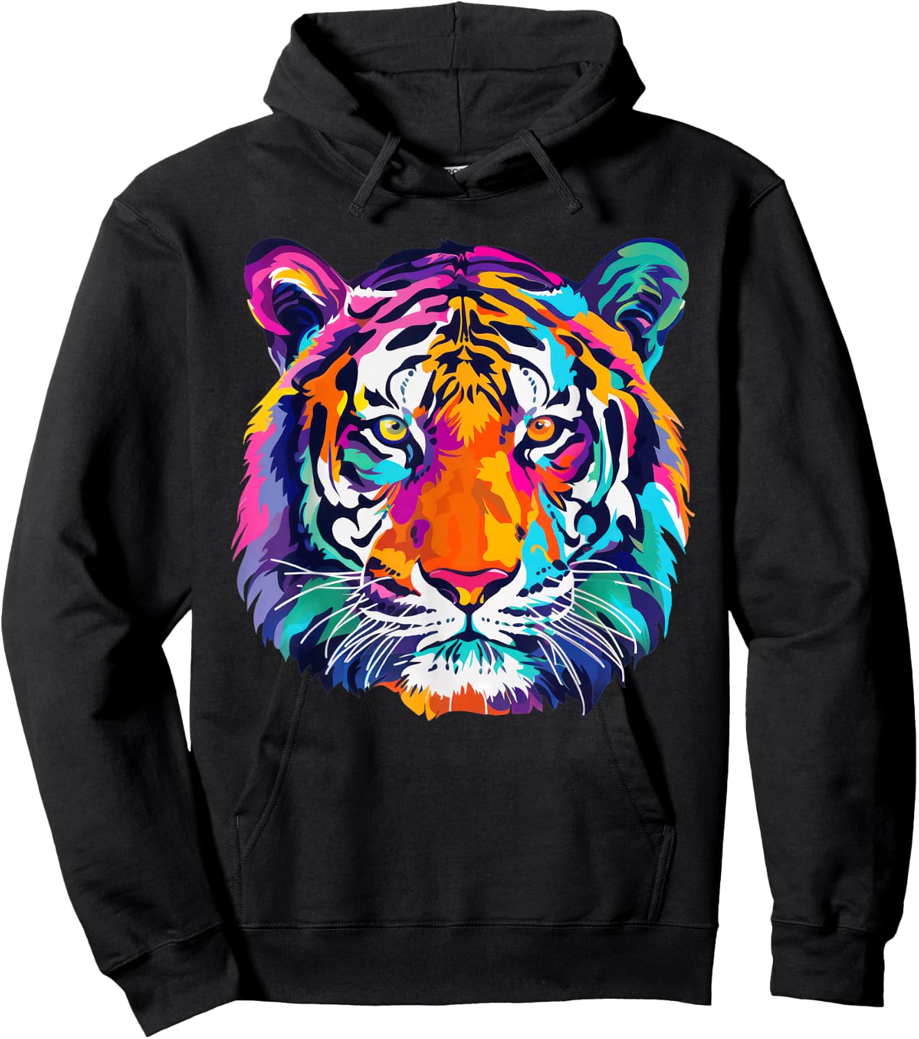 tigerco. Colorful Tiger Graphic , Black, Small, Short Sleeve, Classic Fit Hoodie - Hoodie | Black