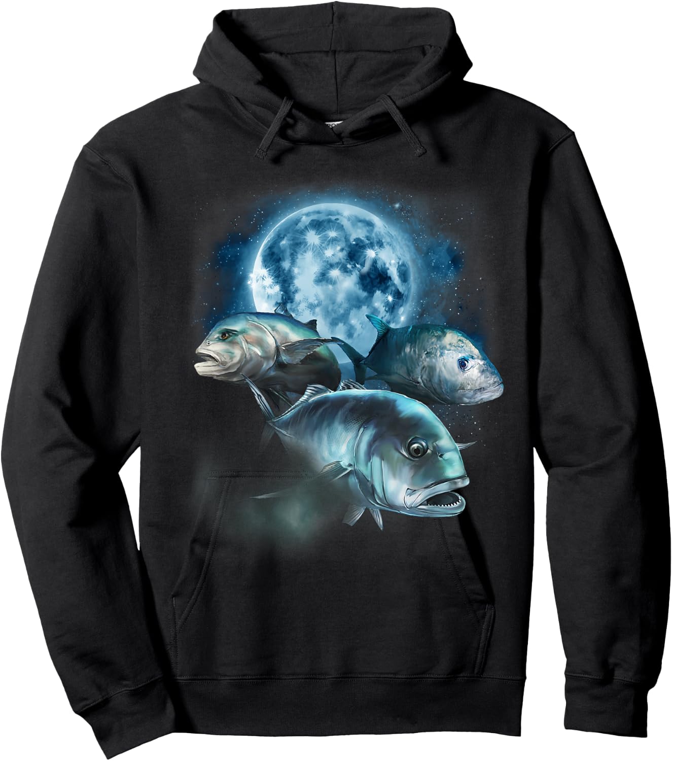 Ulua Fishing Shirt - Trevally Fish Howling at the Moon Hoodie - Hoodie | Black