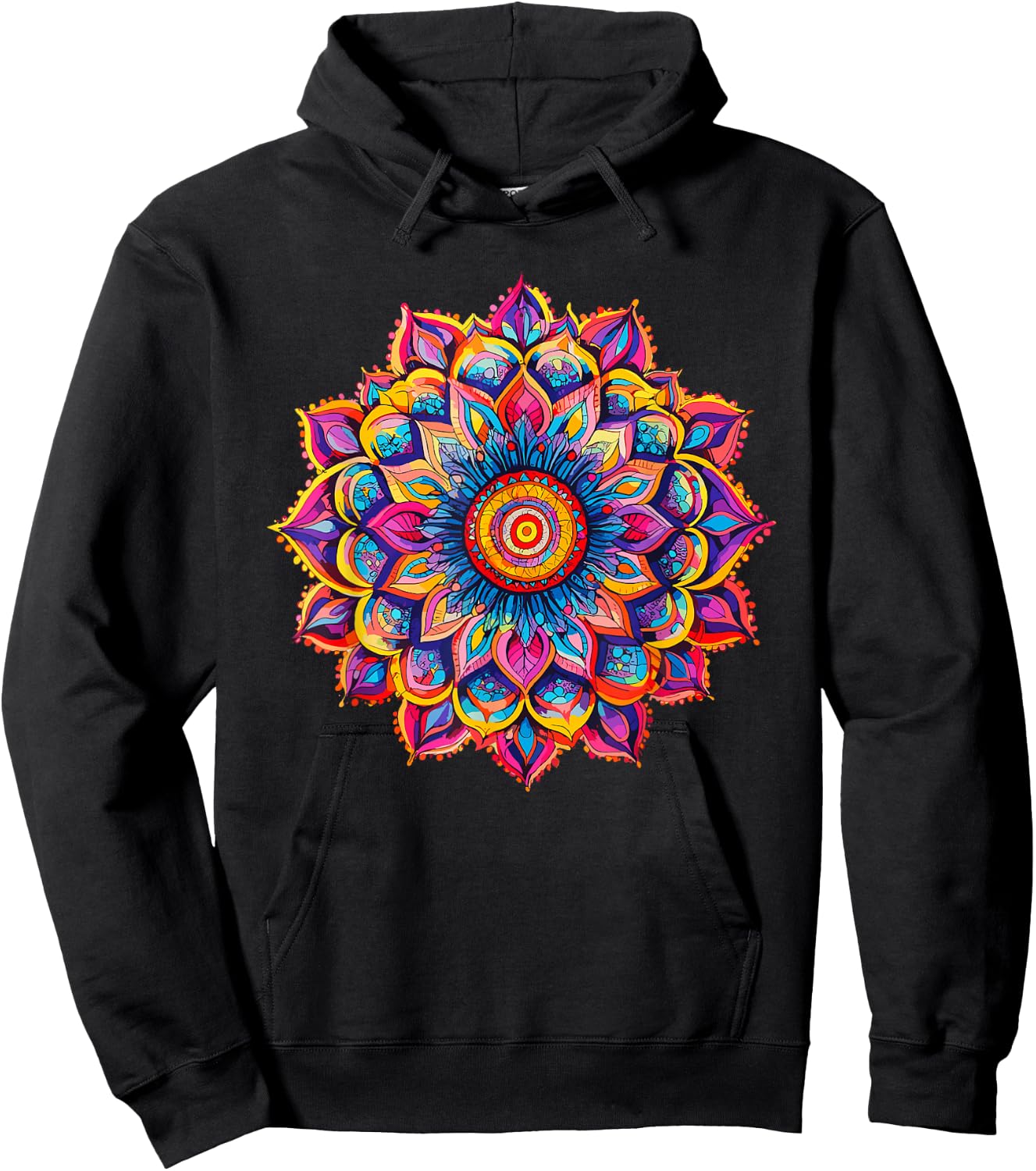 Vibrant Lotus Mandala Bohemian Chakra Symbol for Meditation Hoodie - Hoodie | Black