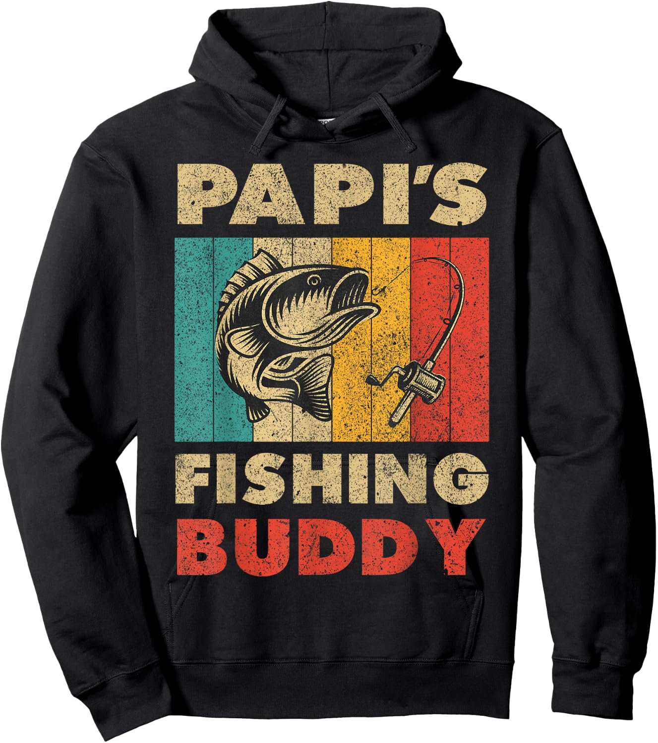 Funny Fishing Papi's Fishing Buddy Vintage Fishing Hoodie - Hoodie | Black