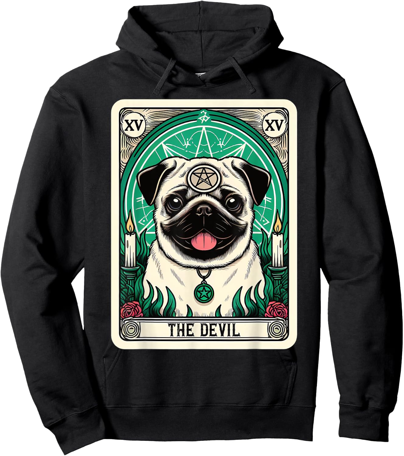 Tarot Card Dog The Devil, Satanic Goth Halloween Pug Women Hoodie - Hoodie | Black