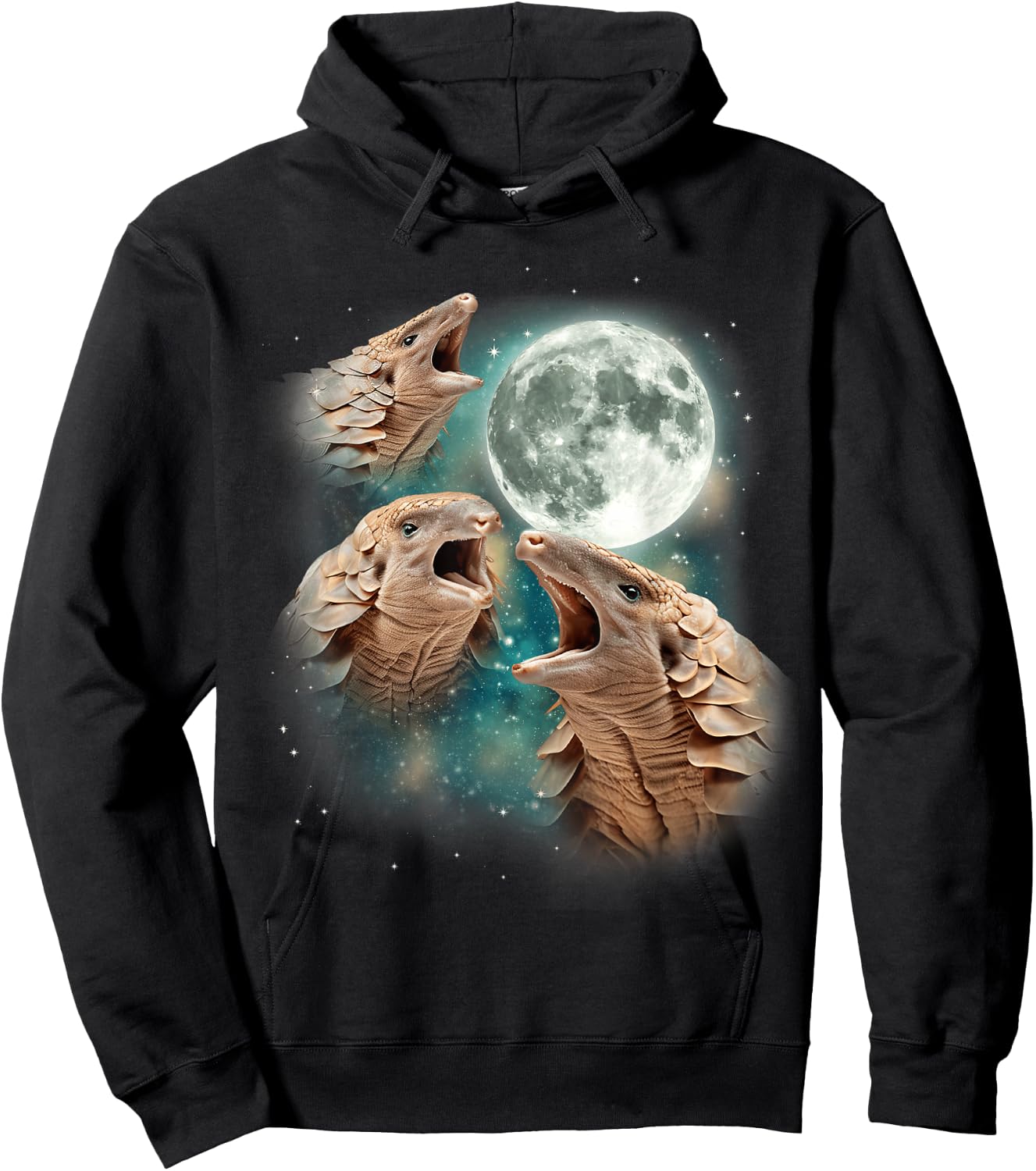 Three Pangolin Moon | 3 Wild Pangolins Howling In The Night Hoodie - Hoodie | Black