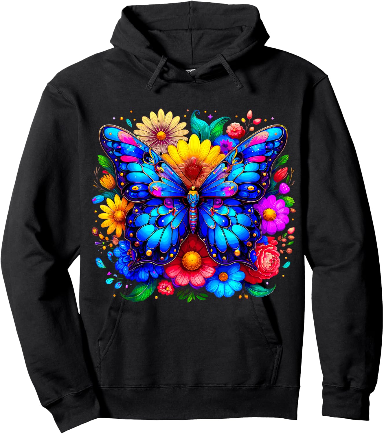Butterfly and Flowers Hoodie - Hoodie | Black