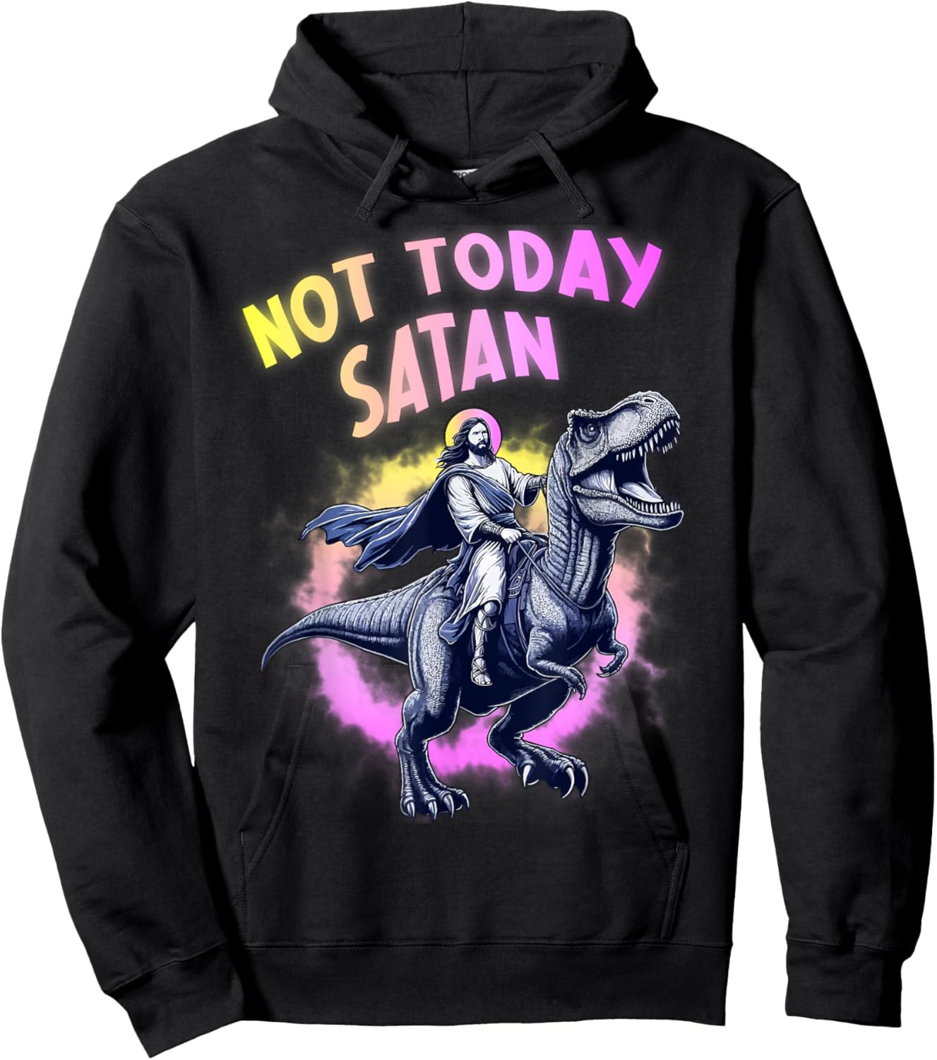 Not Today Satan Christian Humor Funny Jesus & Dinosaurus Hoodie - Hoodie | Black