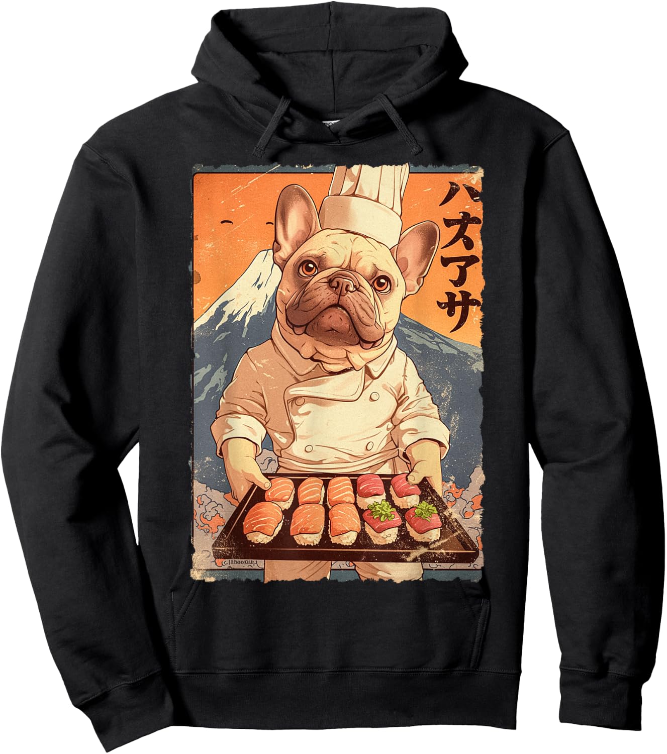 Cute Japanese Food Anime Art French Bulldog Sushi Chef Otaku Women Kids Hoodie - Hoodie | Black