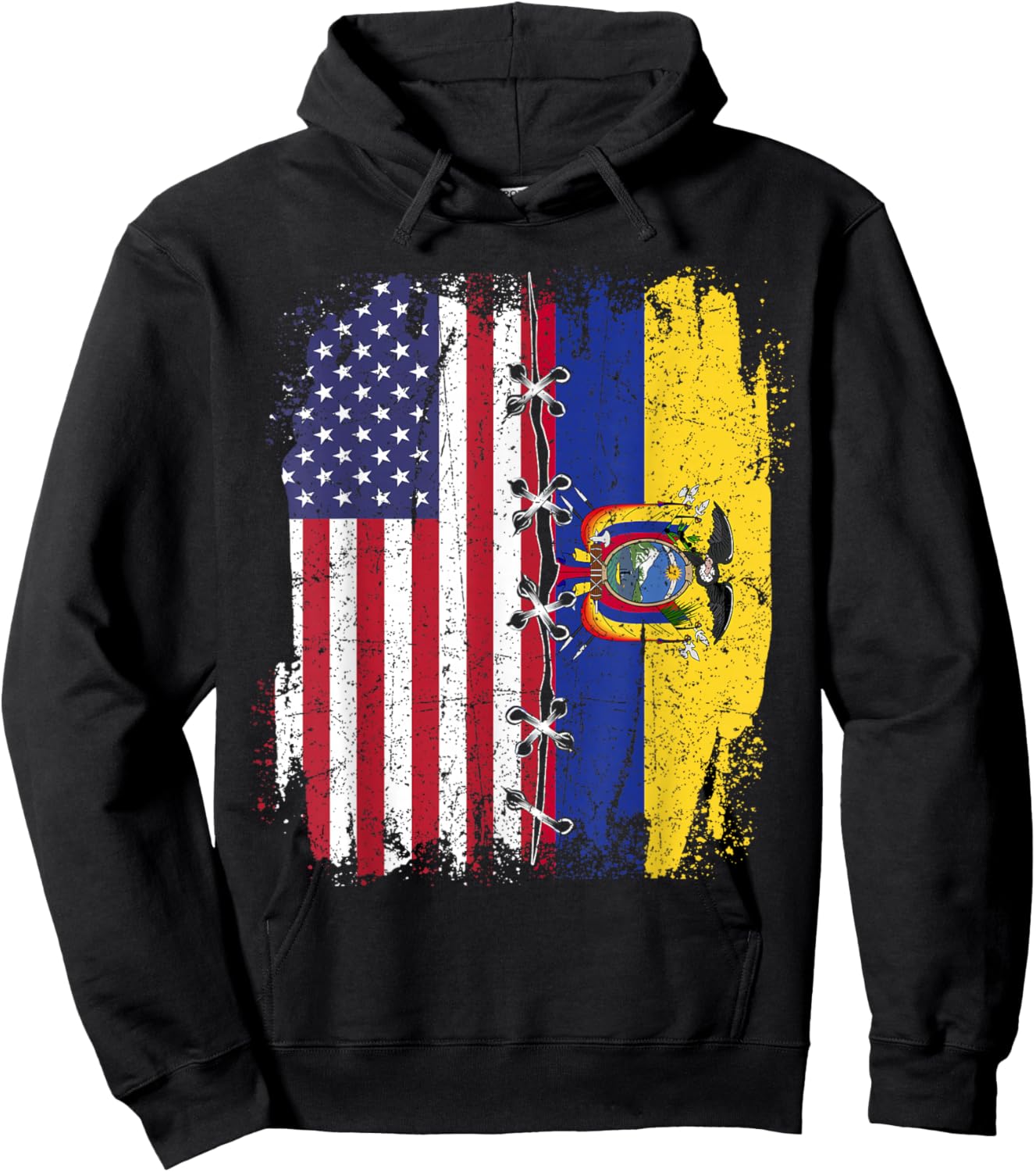American Flag with Ecuador Flag - Ecuador Hoodie - Hoodie | Black