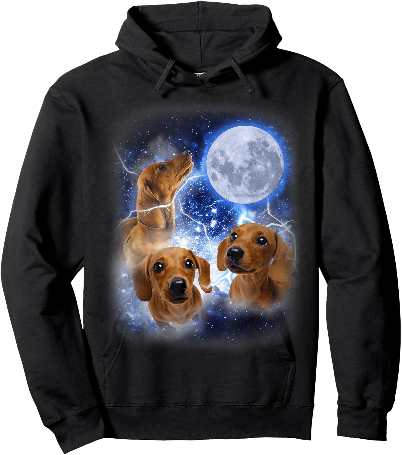 Three Dachshund Moon - Wiener Dog Humorous Doggo Meme Parody Hoodie - Hoodie | Black