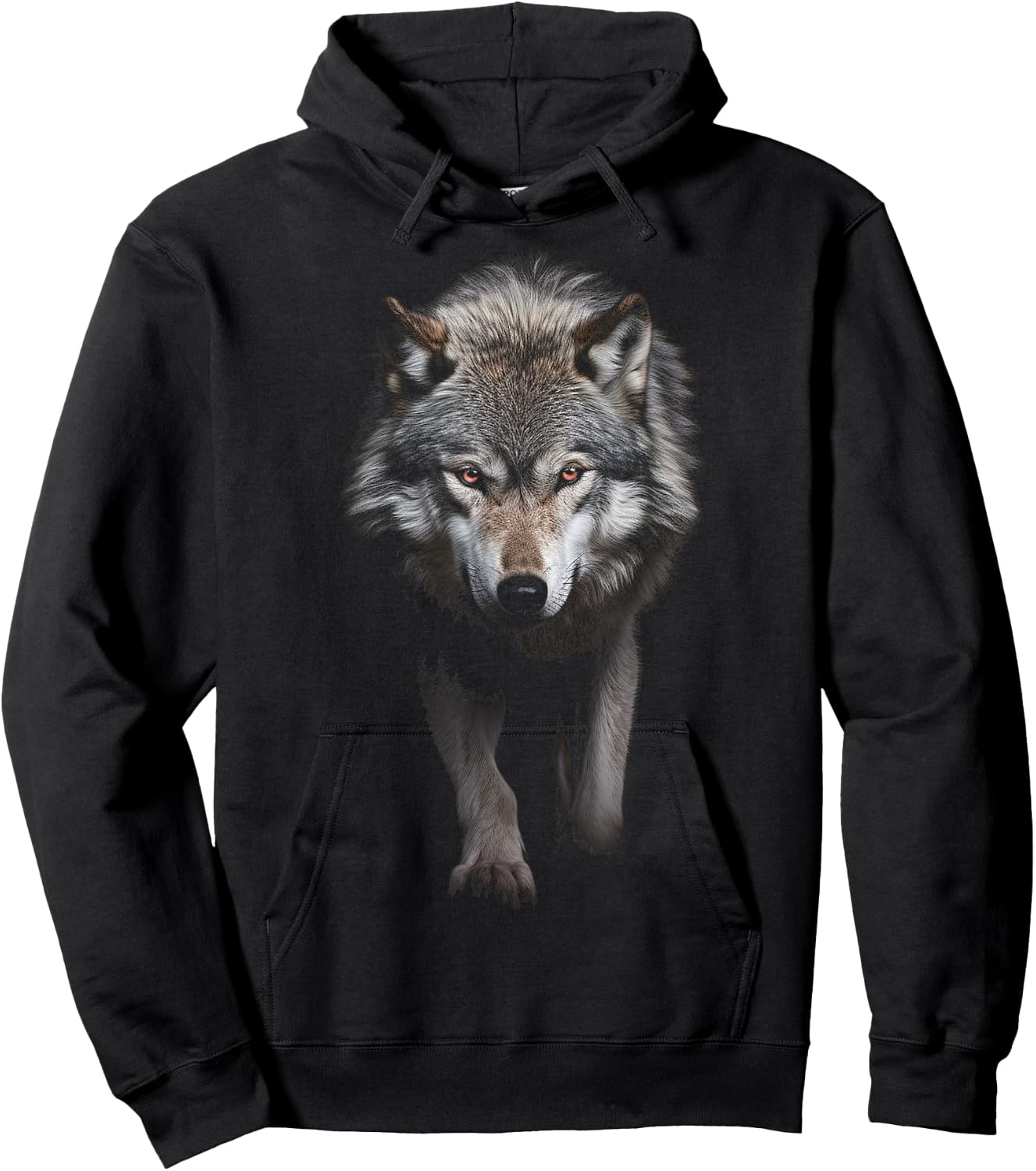 Wolf Animal Motif Illustration Wolf Hoodie - Hoodie | Black