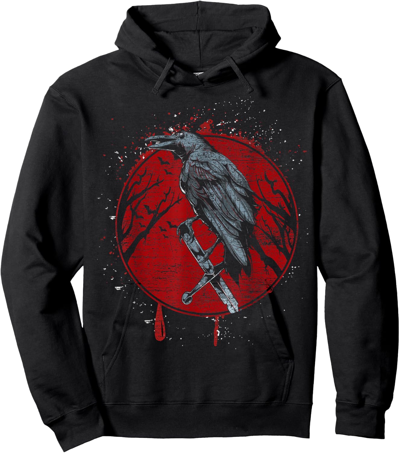 Halloween Raven Red Moon Spooky Night Crow Hoodie - Hoodie | Black