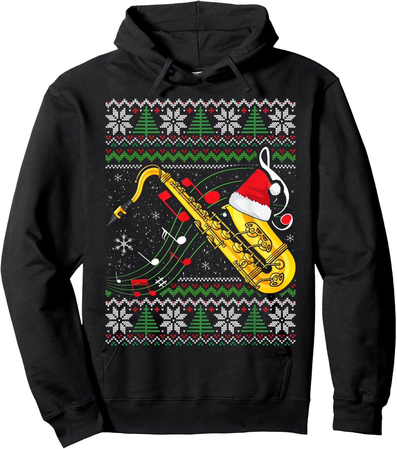 Saxophone Music Lover Xmas Ugly Saxophone Christmas Hoodie - Hoodie | Black