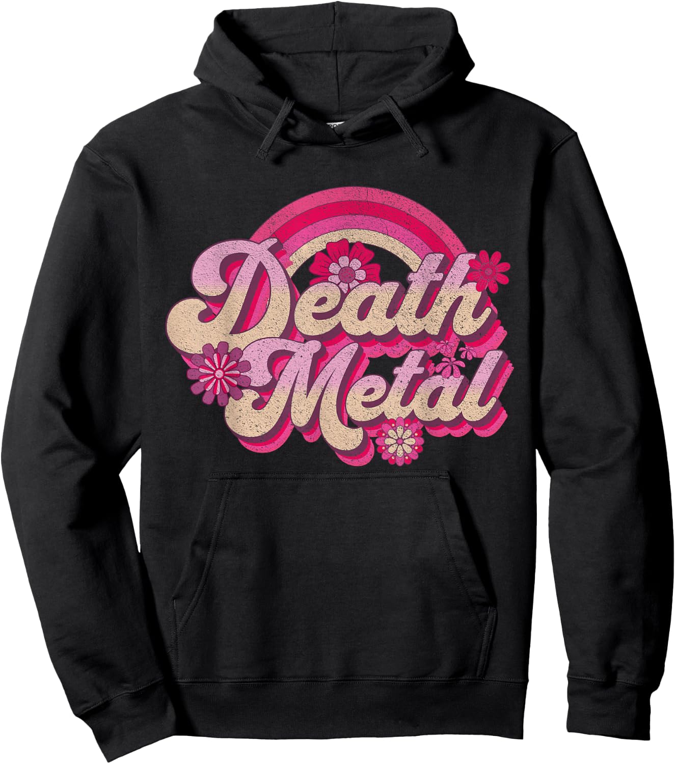 Funny Retro Vintage Music Metalhead Pink Rainbow Death Metal Hoodie - Hoodie | Black