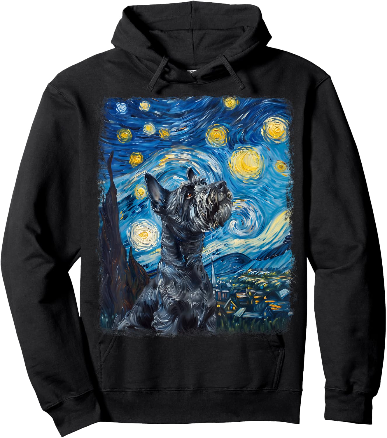 Schnauzer Dog Starry Night Painting Hoodie - Hoodie | Black