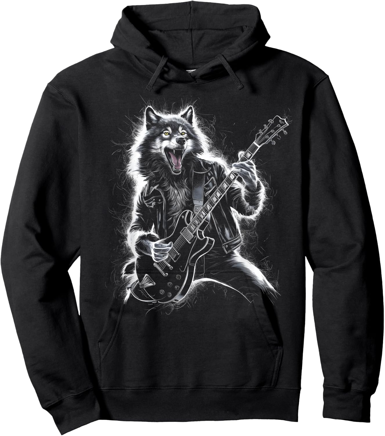 Wolf Playing Guitar Rocker Dog Playing Guitar Rock Hoodie - Hoodie | Black
