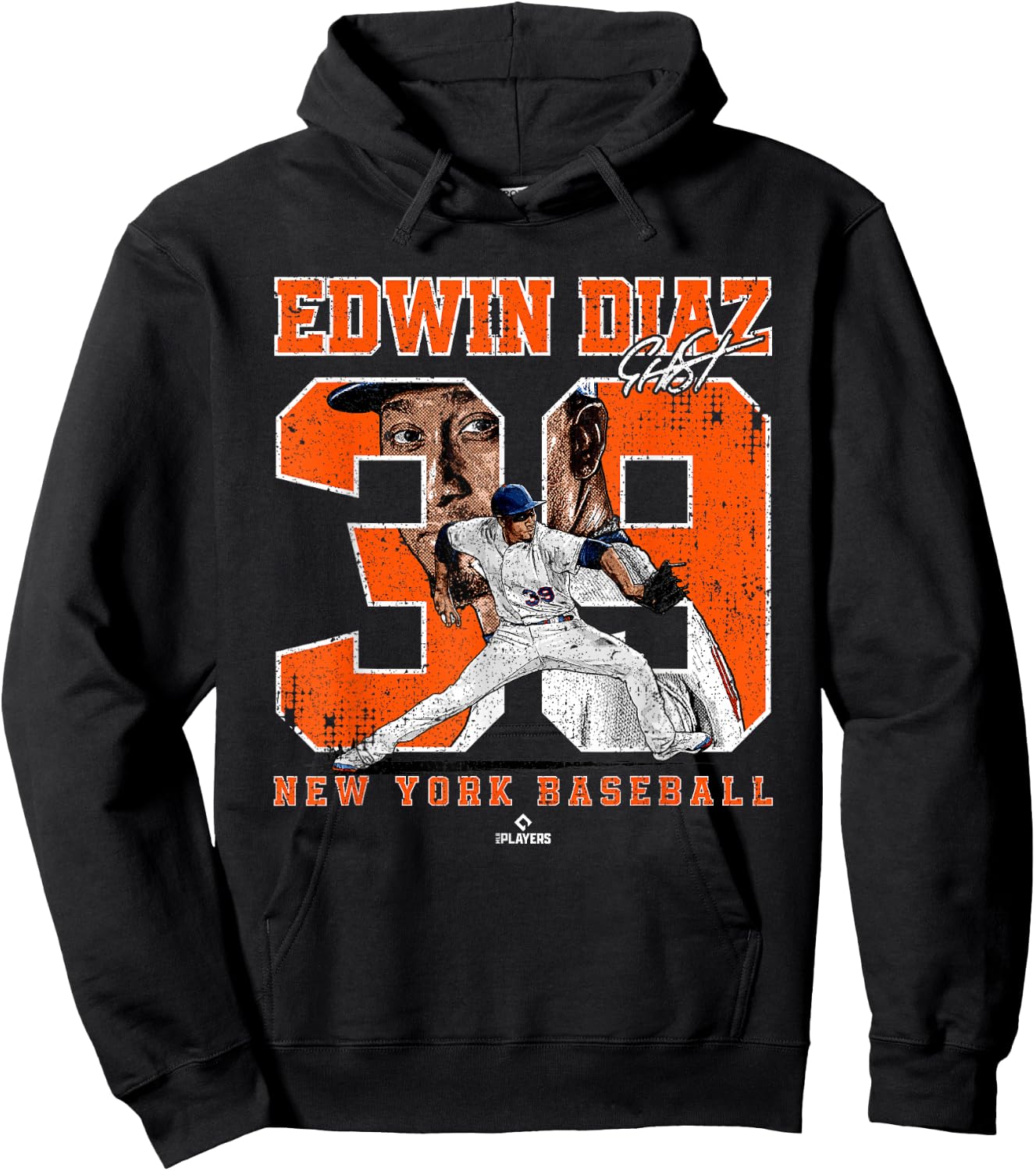 Number and Portrait Edwin Diaz New York MLBPA Hoodie - Hoodie | Black