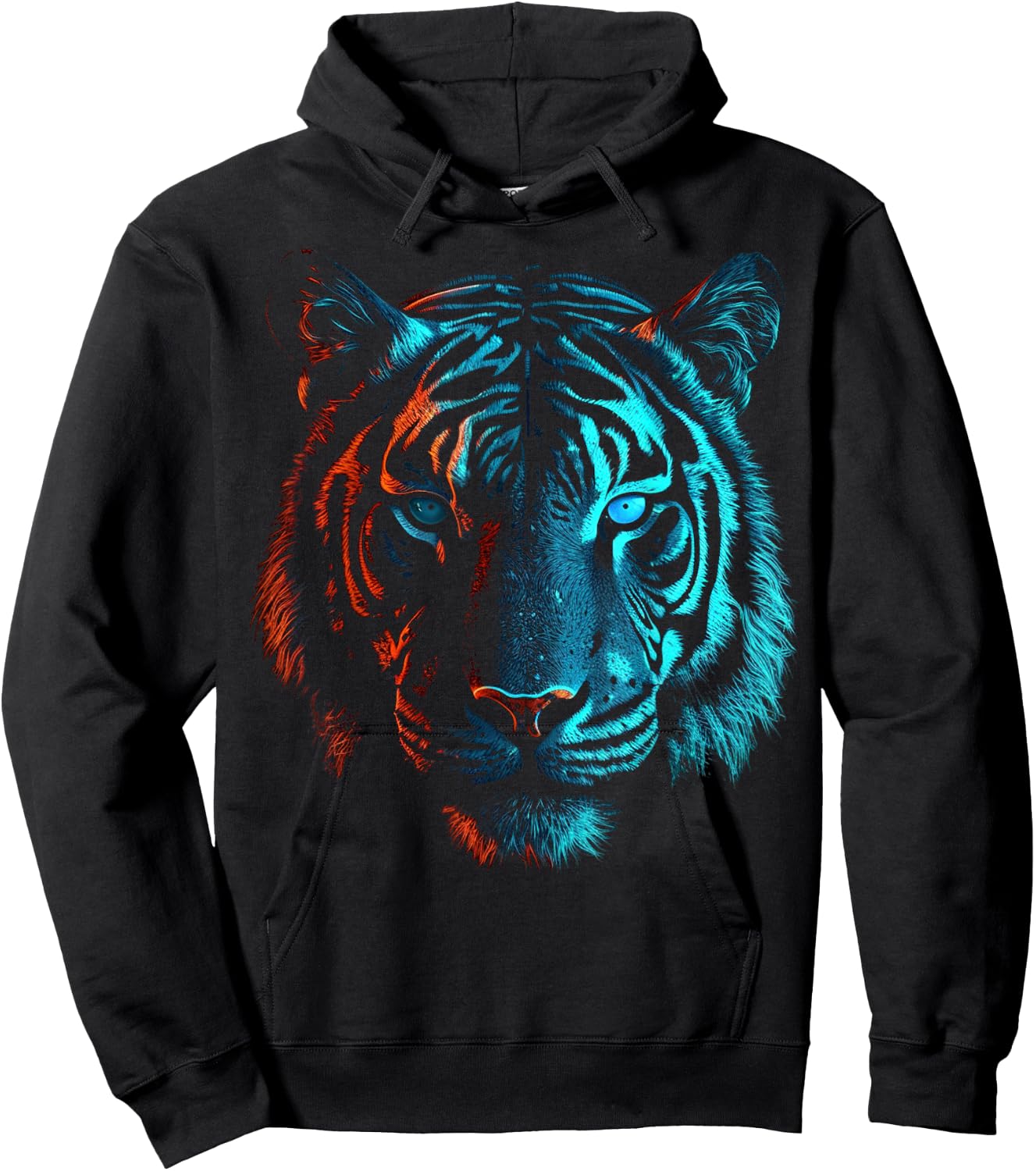 Tiger in Red and Blue - Animal Art Tiger Hoodie - Hoodie | Black