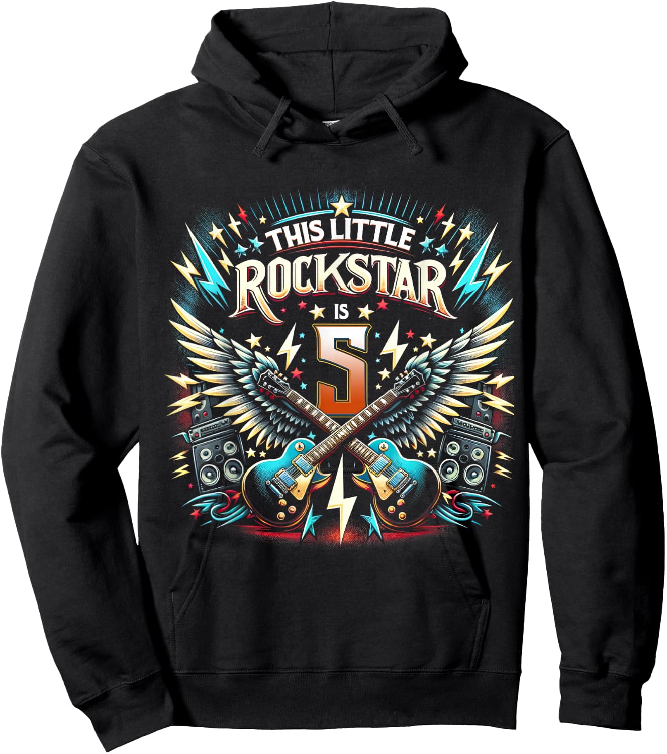 5th Birthday Rockstar Rock Music Hoodie - Hoodie | Black