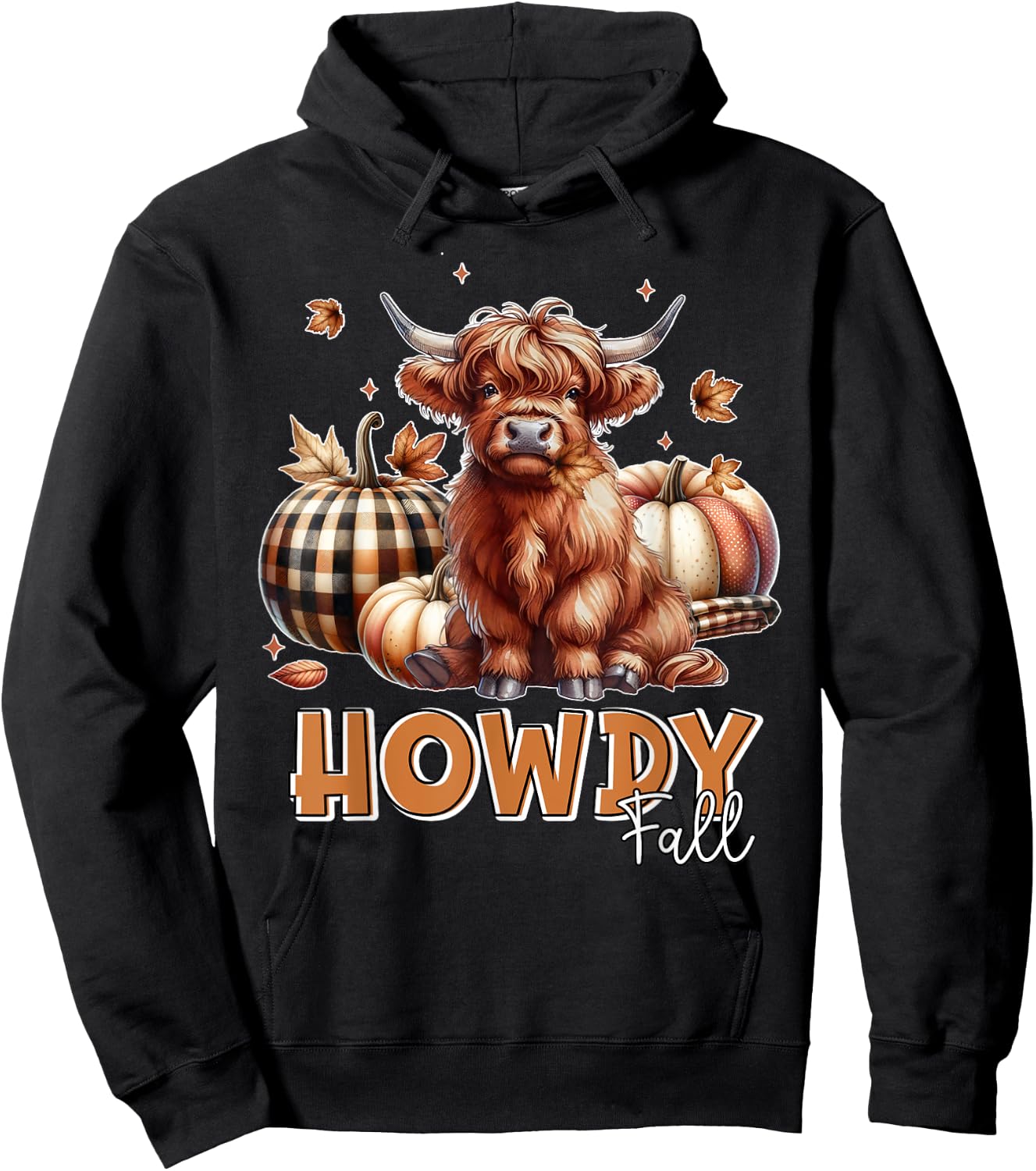 Howdy Fall Western Farm Country Highland Cow Autumn Pumpkin Hoodie - Hoodie | Black