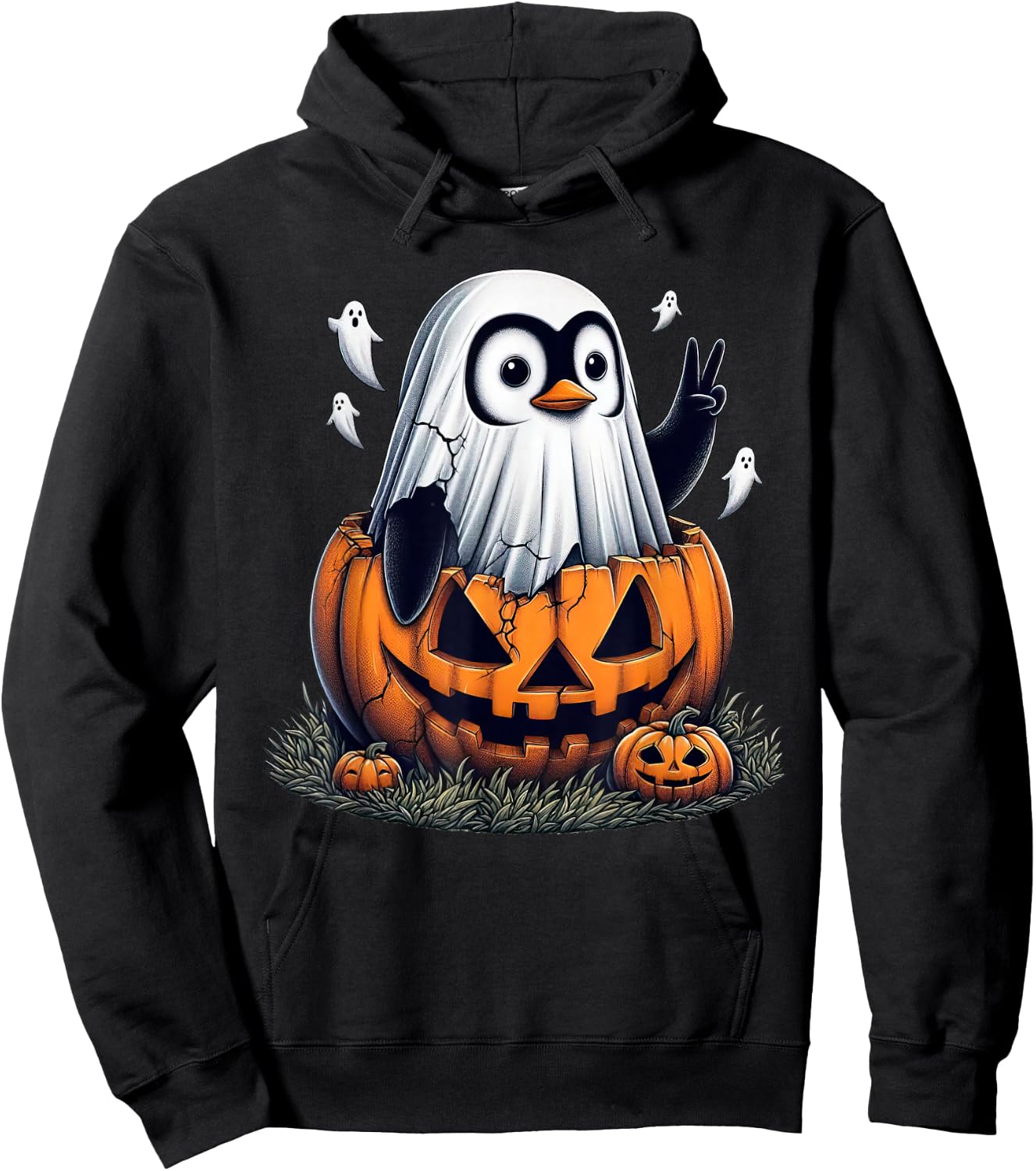 Funny Penguin Boo Halloween Ghost Kids Hoodie - Hoodie | Black