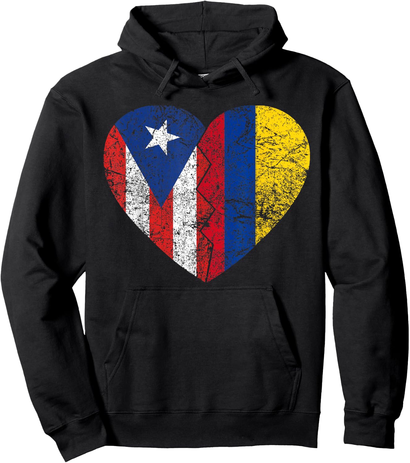 Colombian Puerto Rican Flags Heart | Puerto Rico Colombia Hoodie - Hoodie | Black