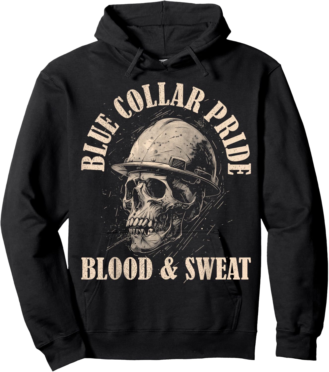 Blue Collar Pride Construction Iron Worker Skull Blue Collar Hoodie - Hoodie | Black
