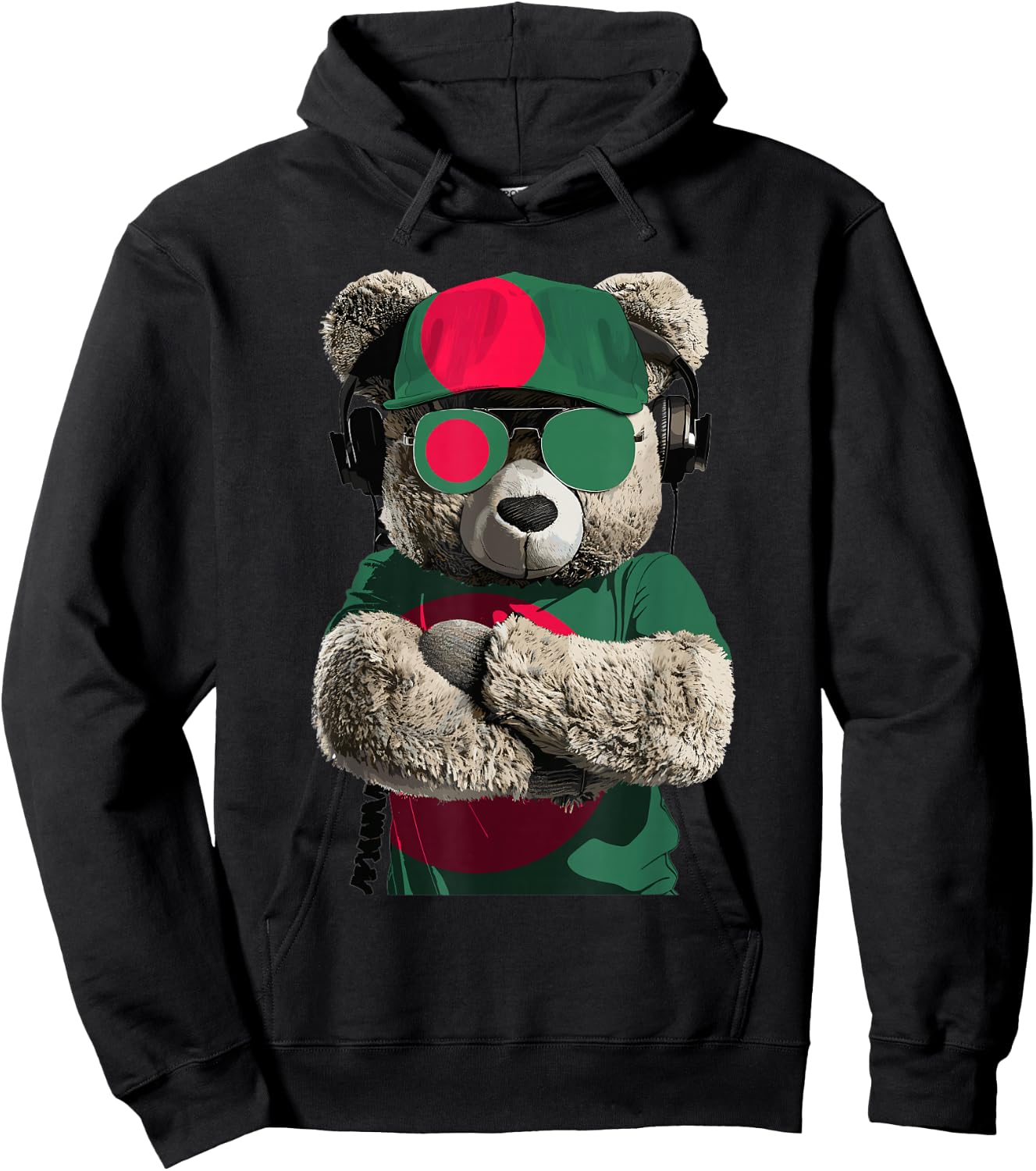 Bangladeshi Flag Bear Sunglasses Souvenir Product Bangladesh Hoodie - Hoodie | Black