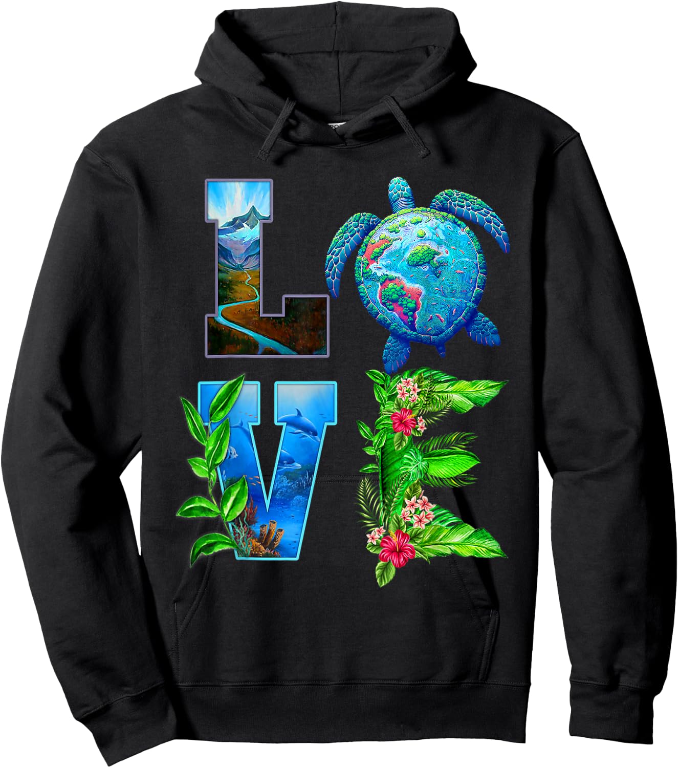 Love World Earth Day Planet Anniversary Turtle Hoodie - Hoodie | Black