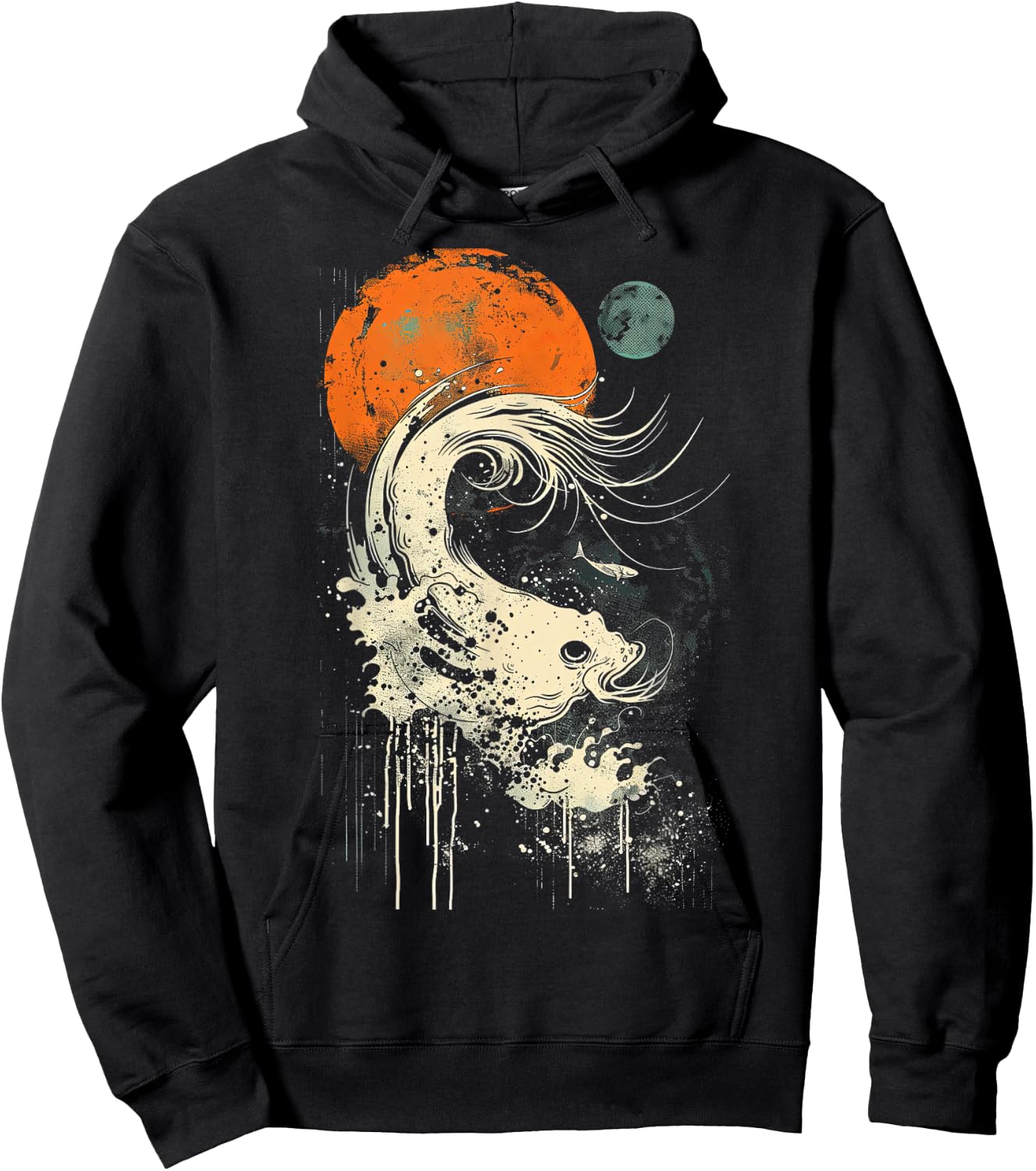 Wave Orange Black Surfing Graphic Hoodie - Hoodie | Black