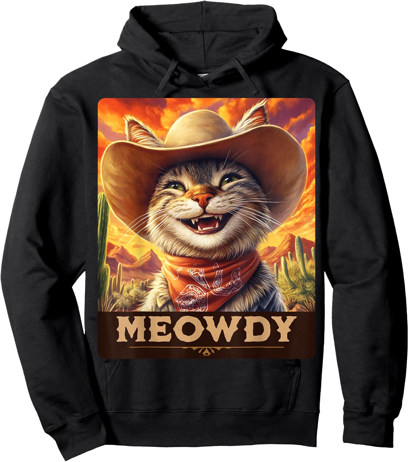 Meowdy, Cowboy: A Furry Friend in the Wild West, cat Hoodie - Hoodie | Black
