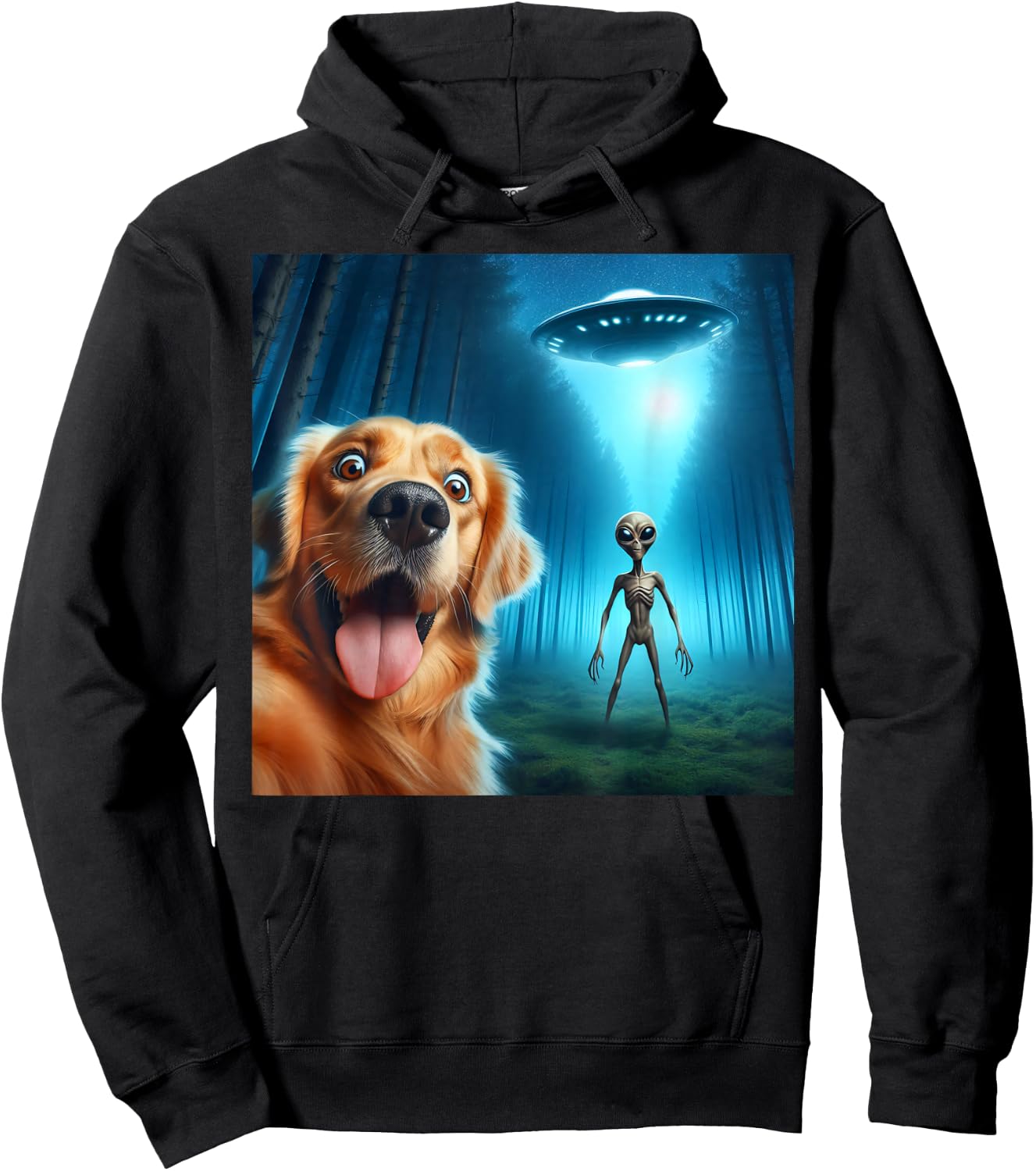 Golden Retriever Selfie Alien UFO Funny Hoodie - Hoodie | Black