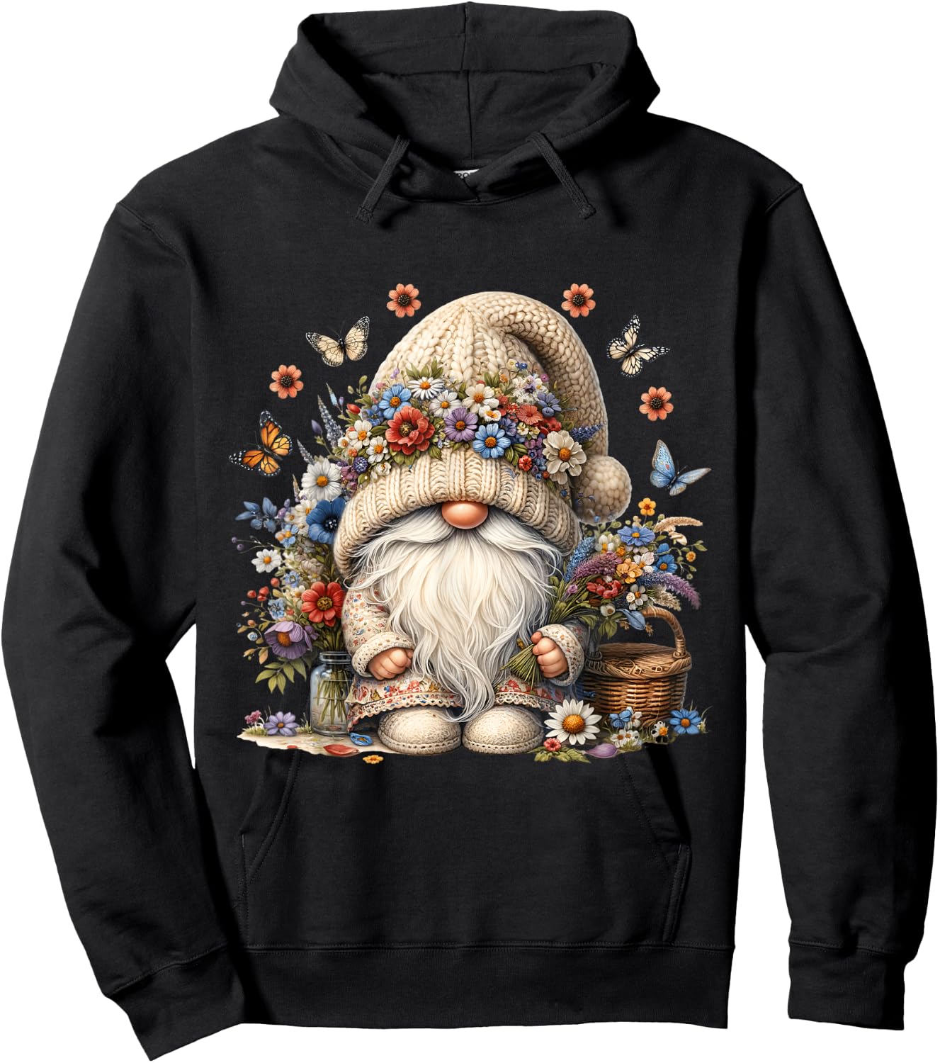 Wildflower Butterfly Gnome In Summer Boho Dress Cute Floral Hoodie - Hoodie | Black