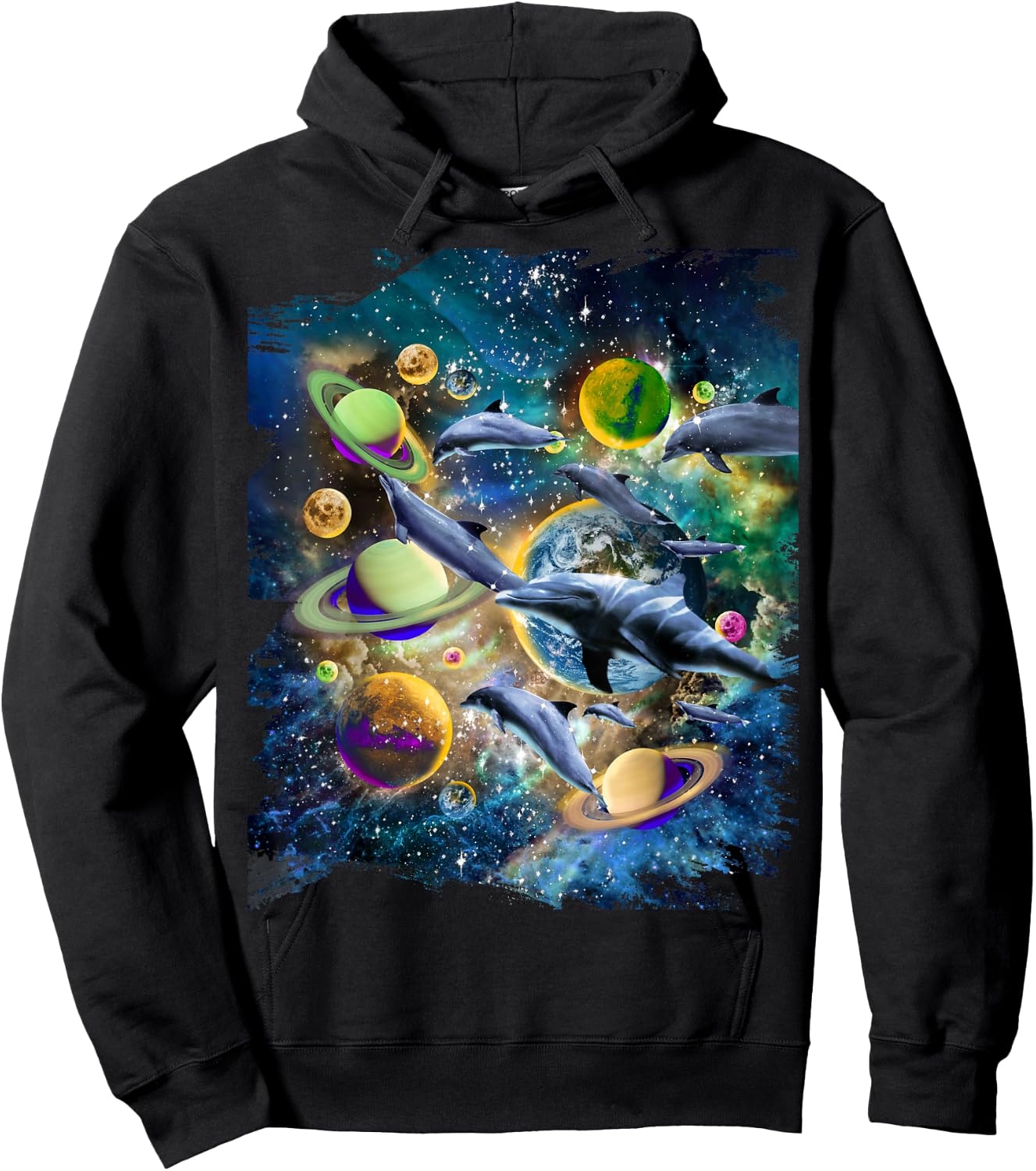 Celestial Space Dolphin, Space Planets Galaxy Dolphins Hoodie - Hoodie | Black