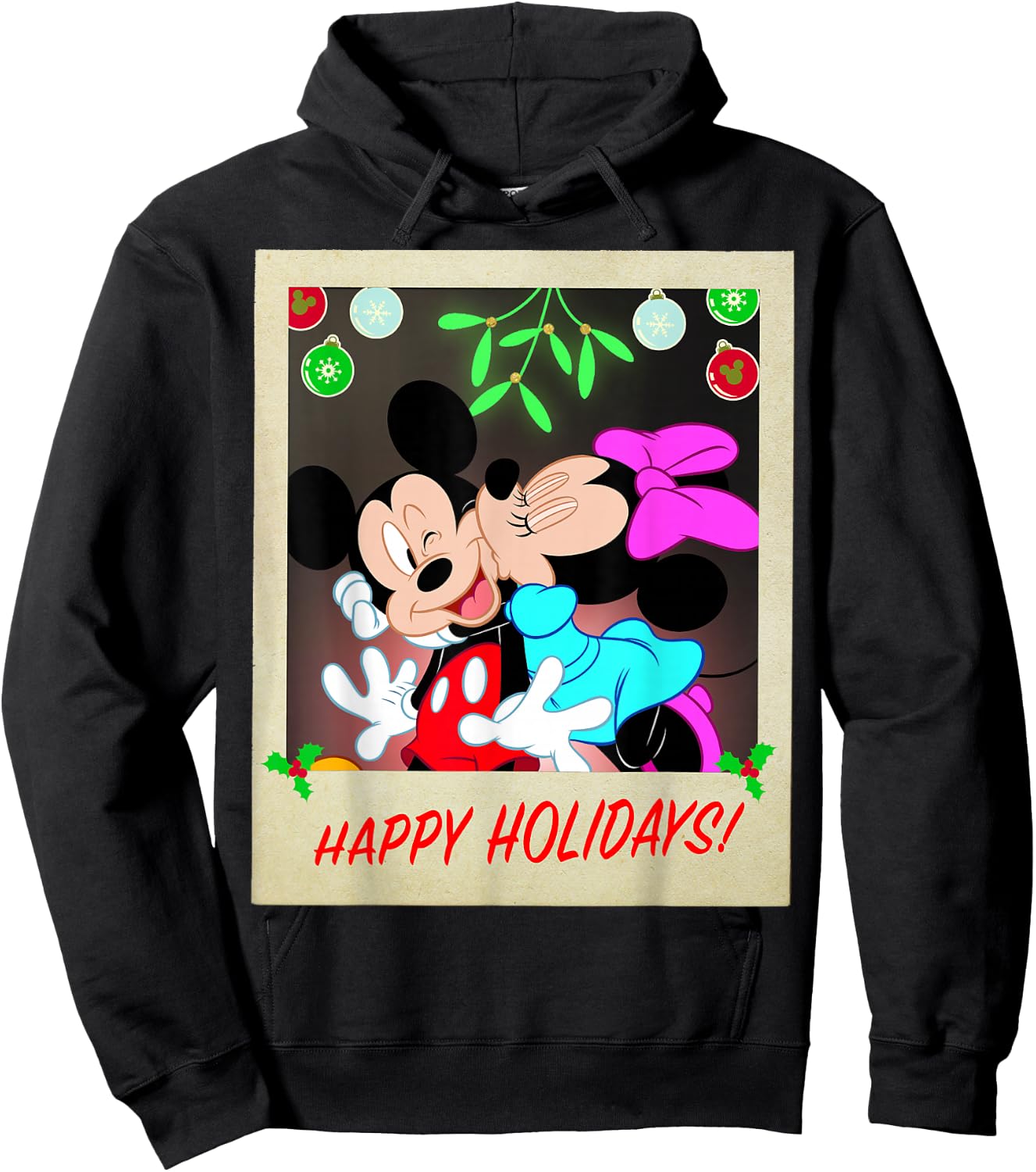 Disney Mickey And Minnie Happy Holidays Christmas Portrait Hoodie - Hoodie | Black