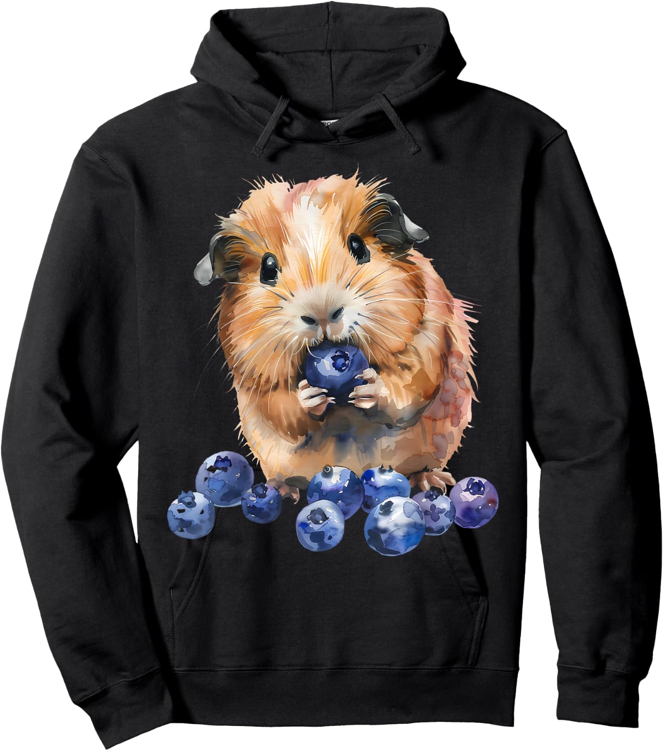 Blueberry Guinea Pig Watercolor Drawing Blueberry Fruit Hoodie - Hoodie | Black