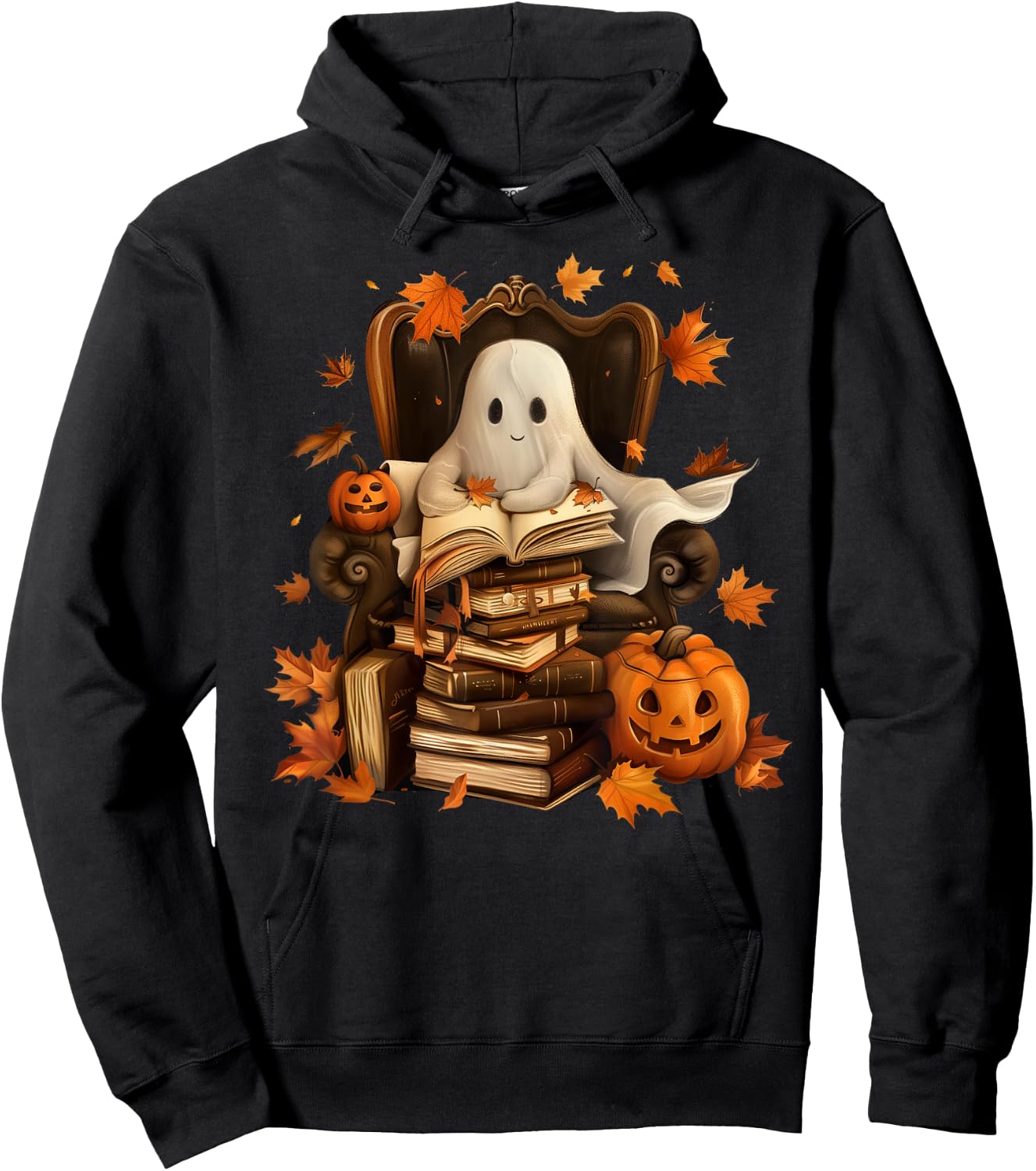 Vintage Ghost Book Reading Pumpkin Gothic Halloween Teachers Hoodie - Hoodie | Black