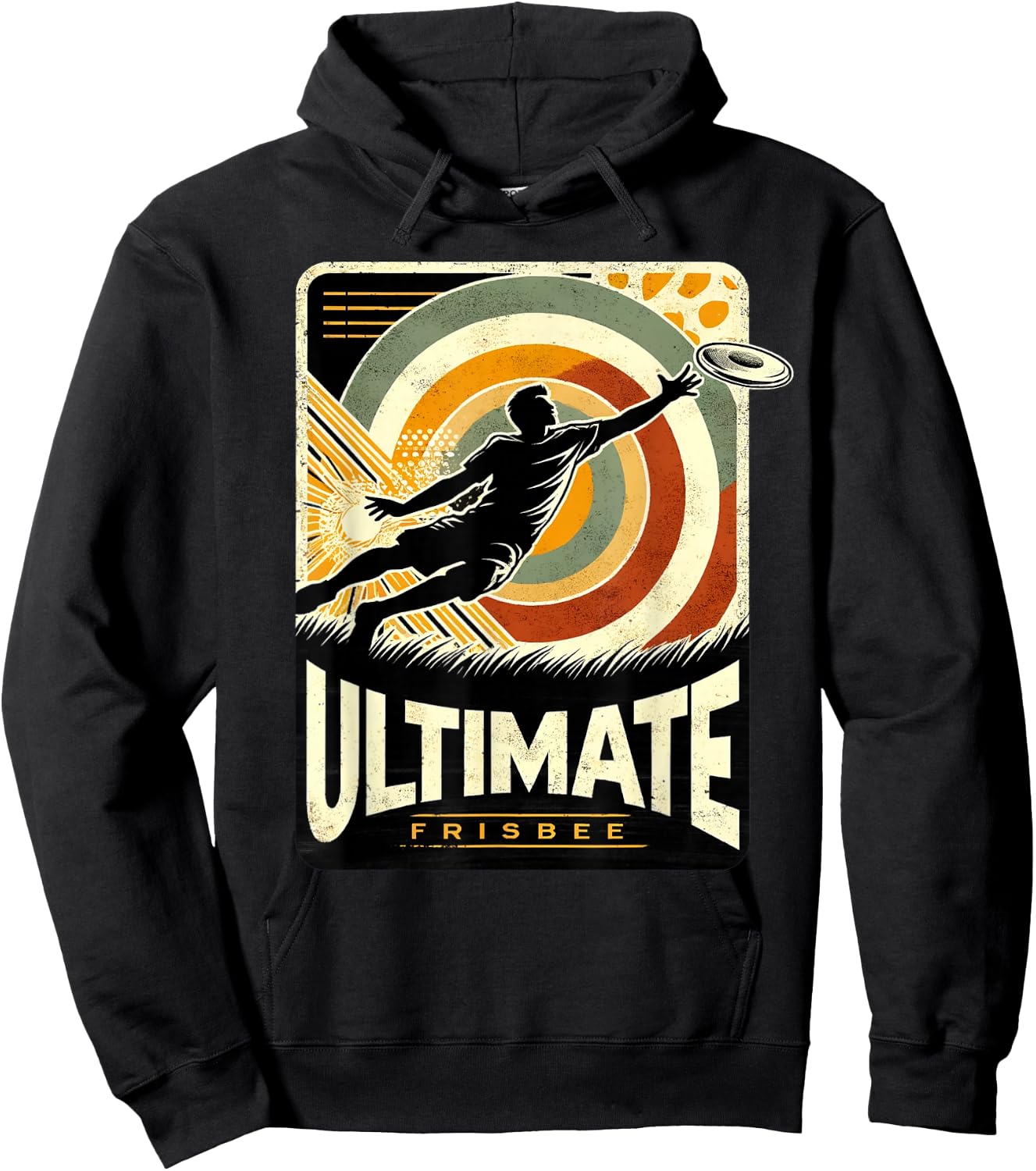 Retro Ultimate Frisbee Player Men Women Vintage Flying Disc Hoodie - Hoodie | Black