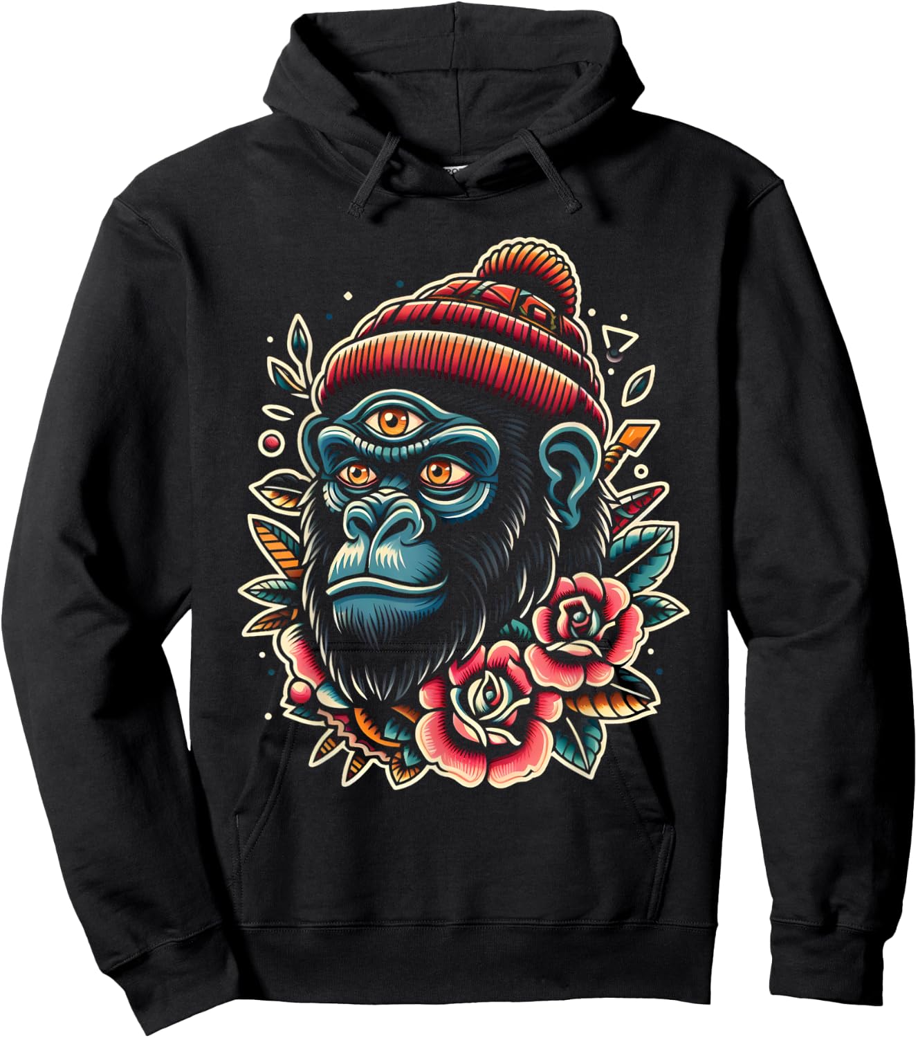 Three Eyed Gorilla Monkey Traditional Tattoo Artist Inked Hoodie - Hoodie | Black