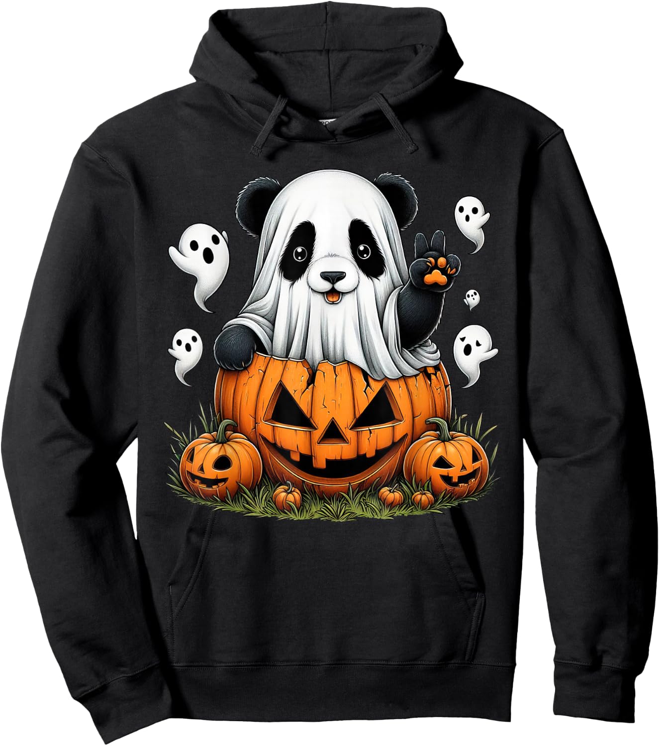 Funny Panda Ghost Boo Halloween Panda Kids Hoodie - Hoodie | Black