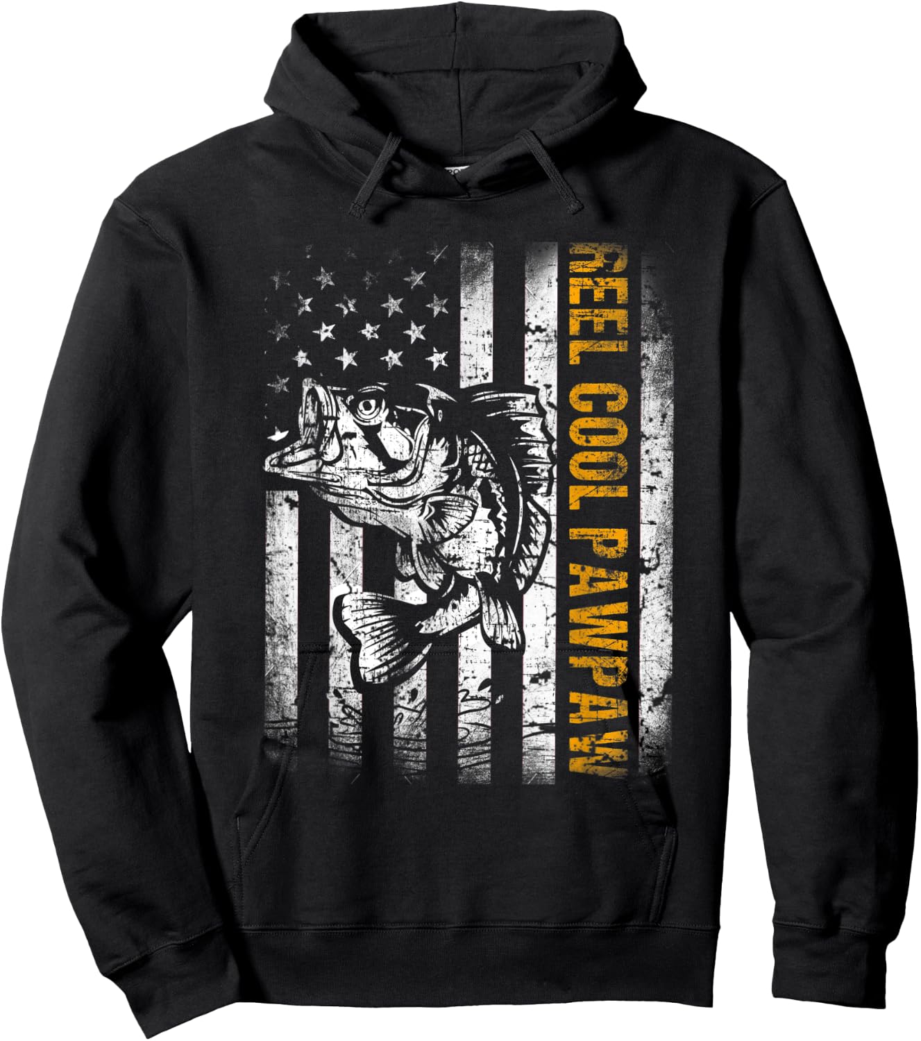 Reel Cool Pawpaw Shirt American Flag Fishing Father's Day Hoodie - Hoodie | Black