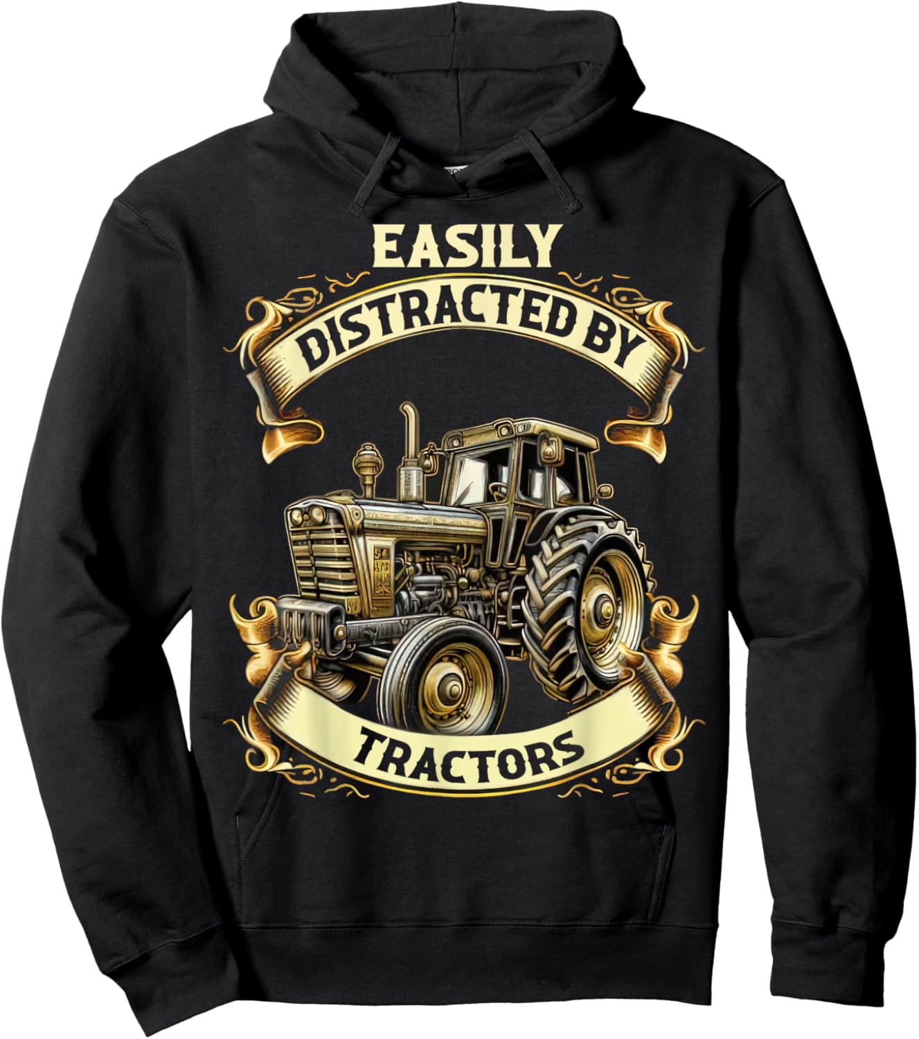 Cool Easily Distracted by Tractors Fun Farmer & Farming Gift Hoodie - Hoodie | Black