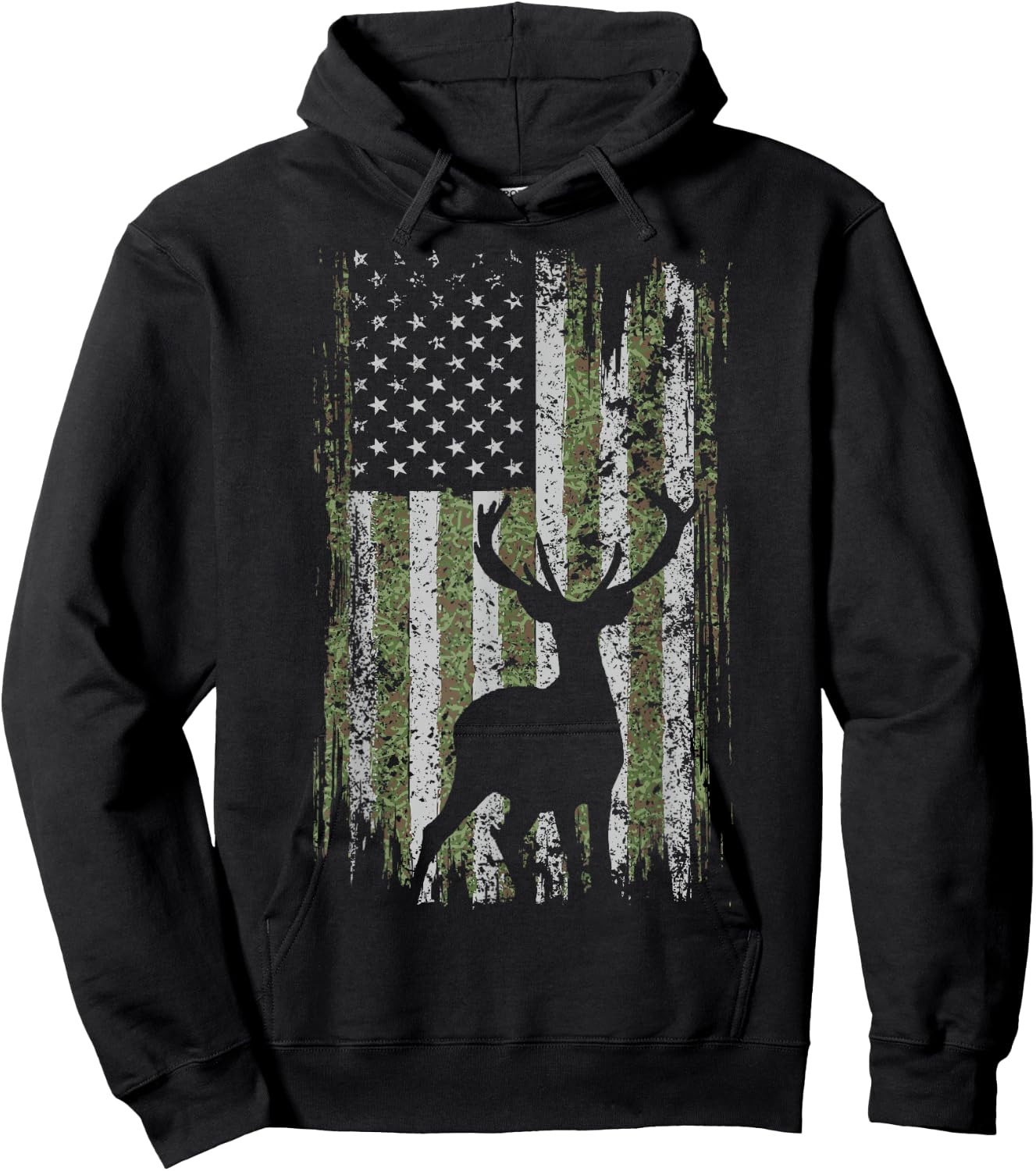 Camo USA Flag Deer Elk Buck Camoflage Hunting For a Hunter Hoodie - Hoodie | Black