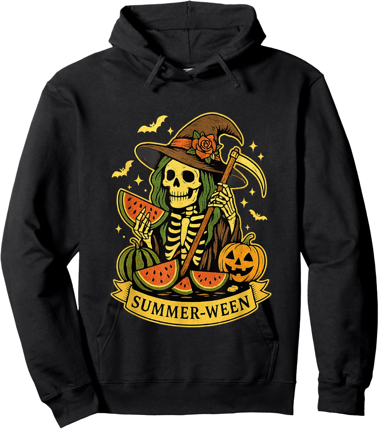 Summer-Ween Spooky Summer Halloween Skeleton Witch Hoodie - Hoodie | Black