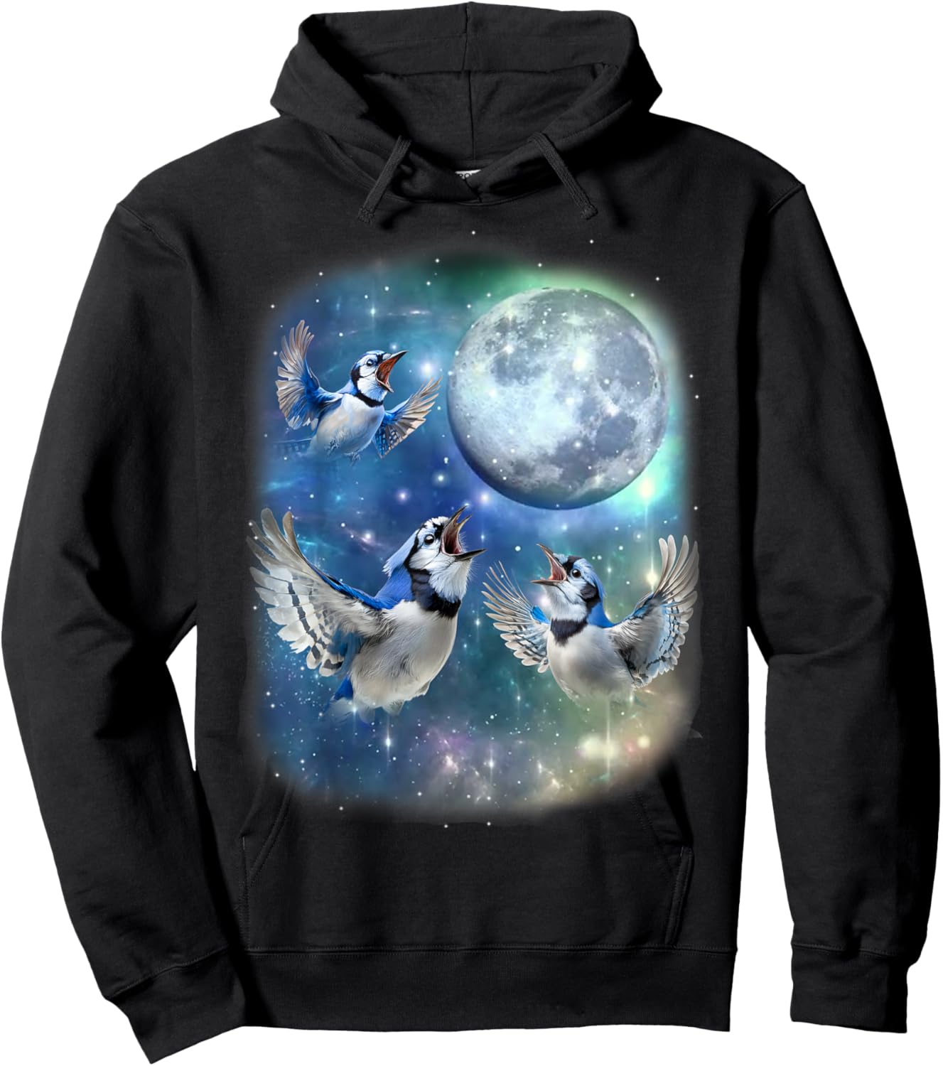 Three Blue Jay With The Moon Avian Birdwatching Birds Lover Hoodie - Hoodie | Black