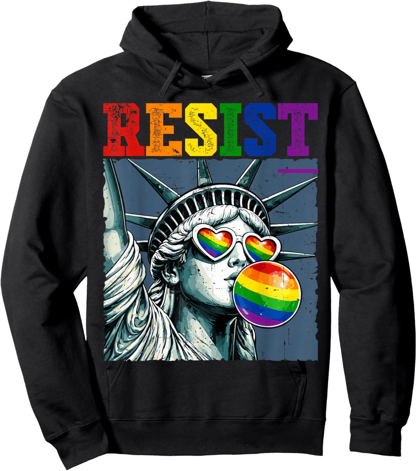 Resist Statue of Liberty Blowing Bubble Gum Rainbow LGBTQ Hoodie - Hoodie | Black