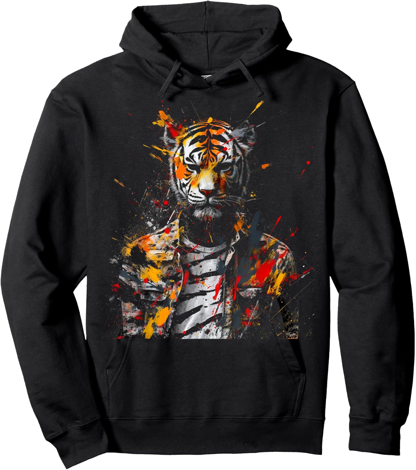Tiger Artwork Colourful Animal Art Tiger Hoodie - Hoodie | Black
