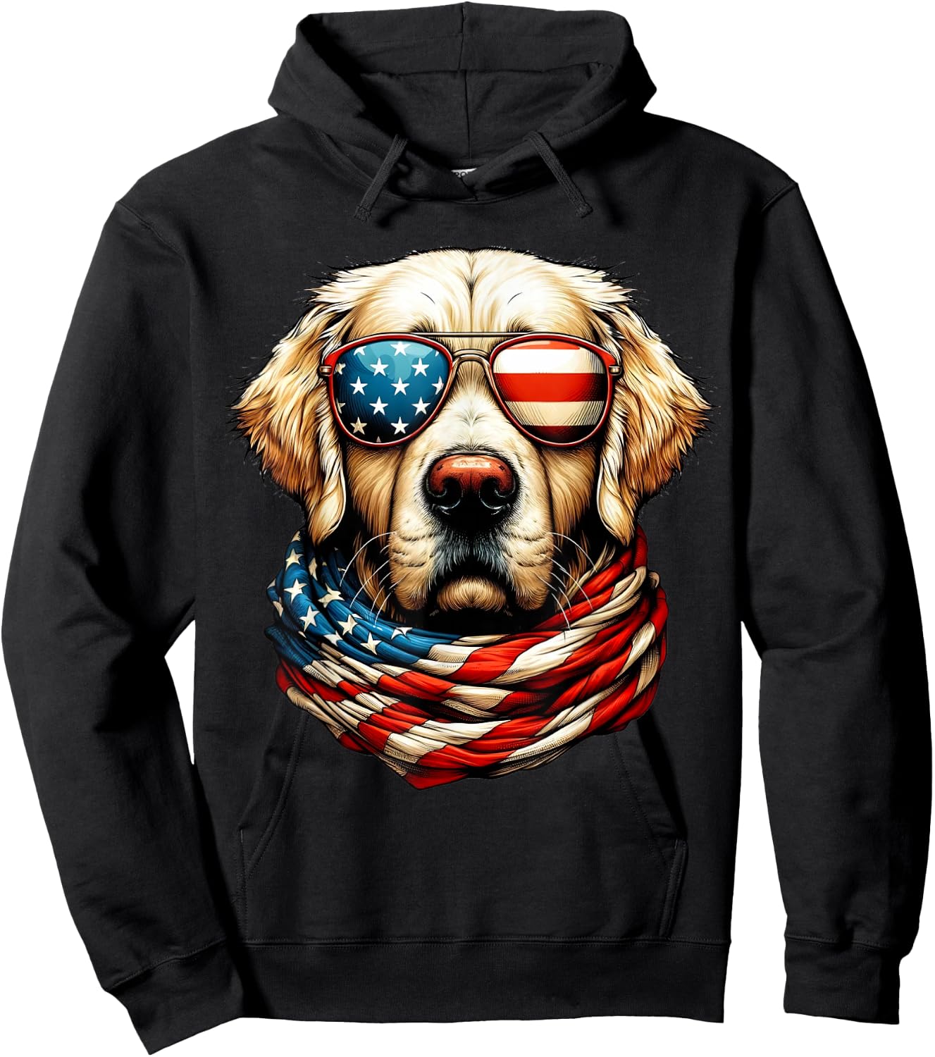 Golden Retriever American Flag Patriotic Dog 4th of July Hoodie - Hoodie | Black